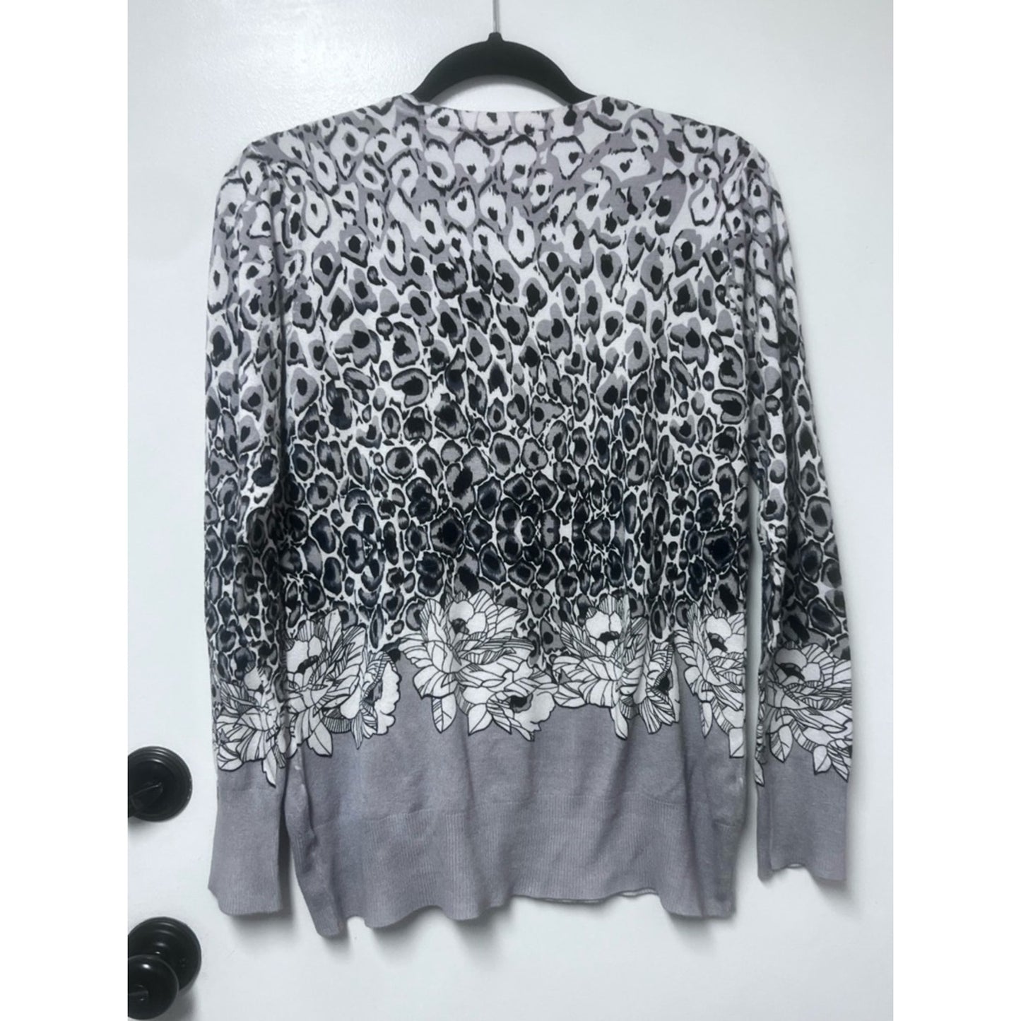 Grey and White Floral Leopard Print Cardigan