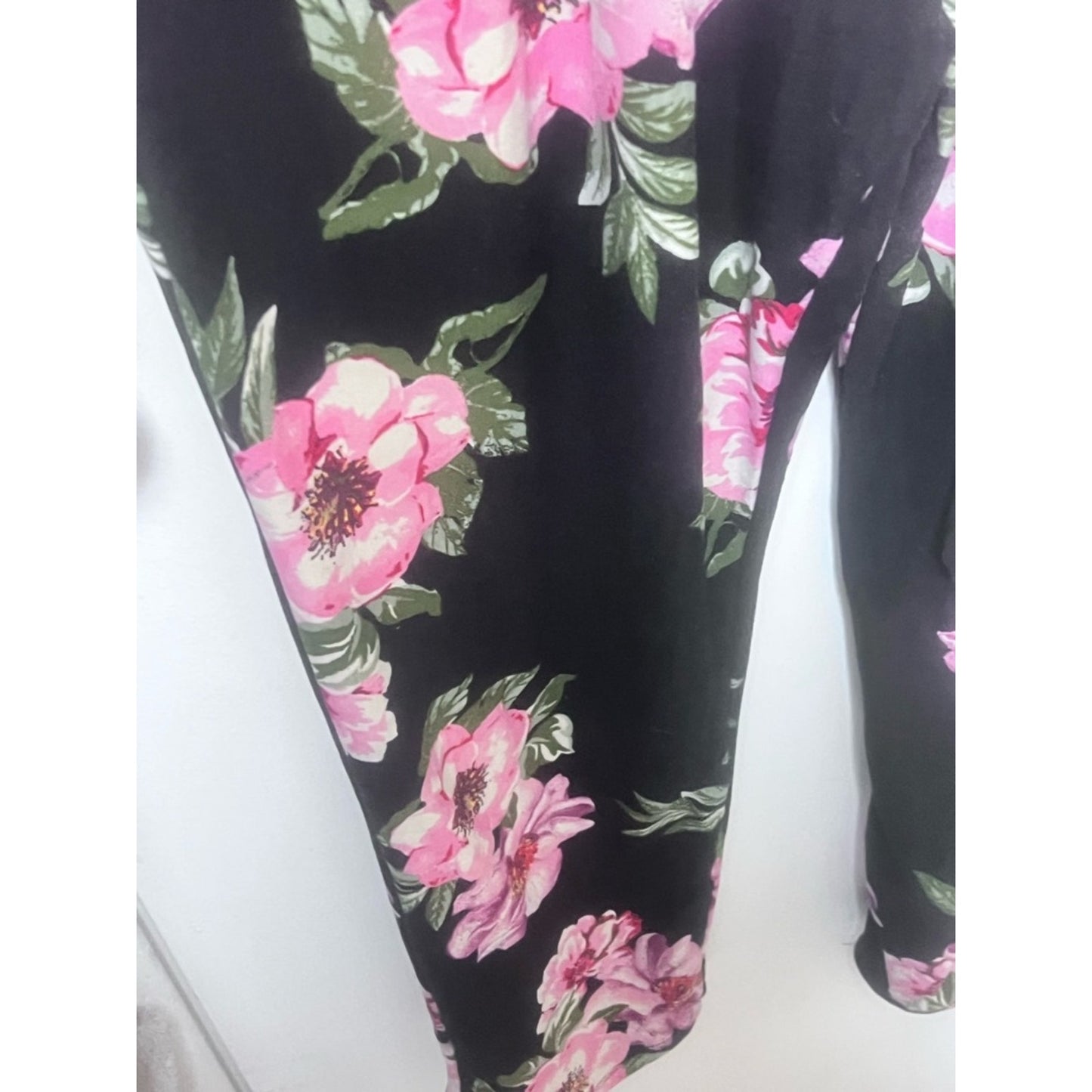Derek Heart Black Floral Wrap Jumpsuit with Pink Flowers