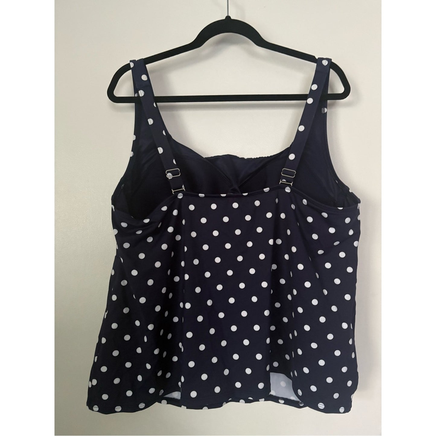 Lands' End Navy Blue and White Polka Dot Tankini Top