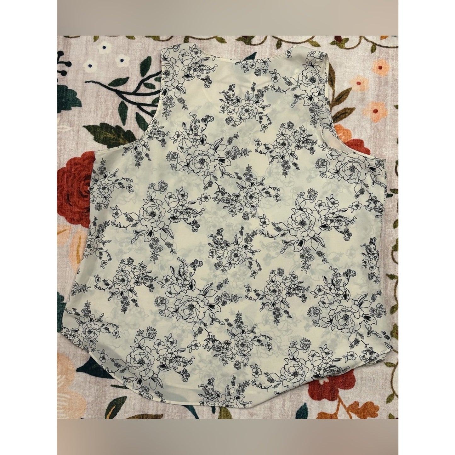 Van Heusen Cream Floral Sleeveless Tank with Black Print