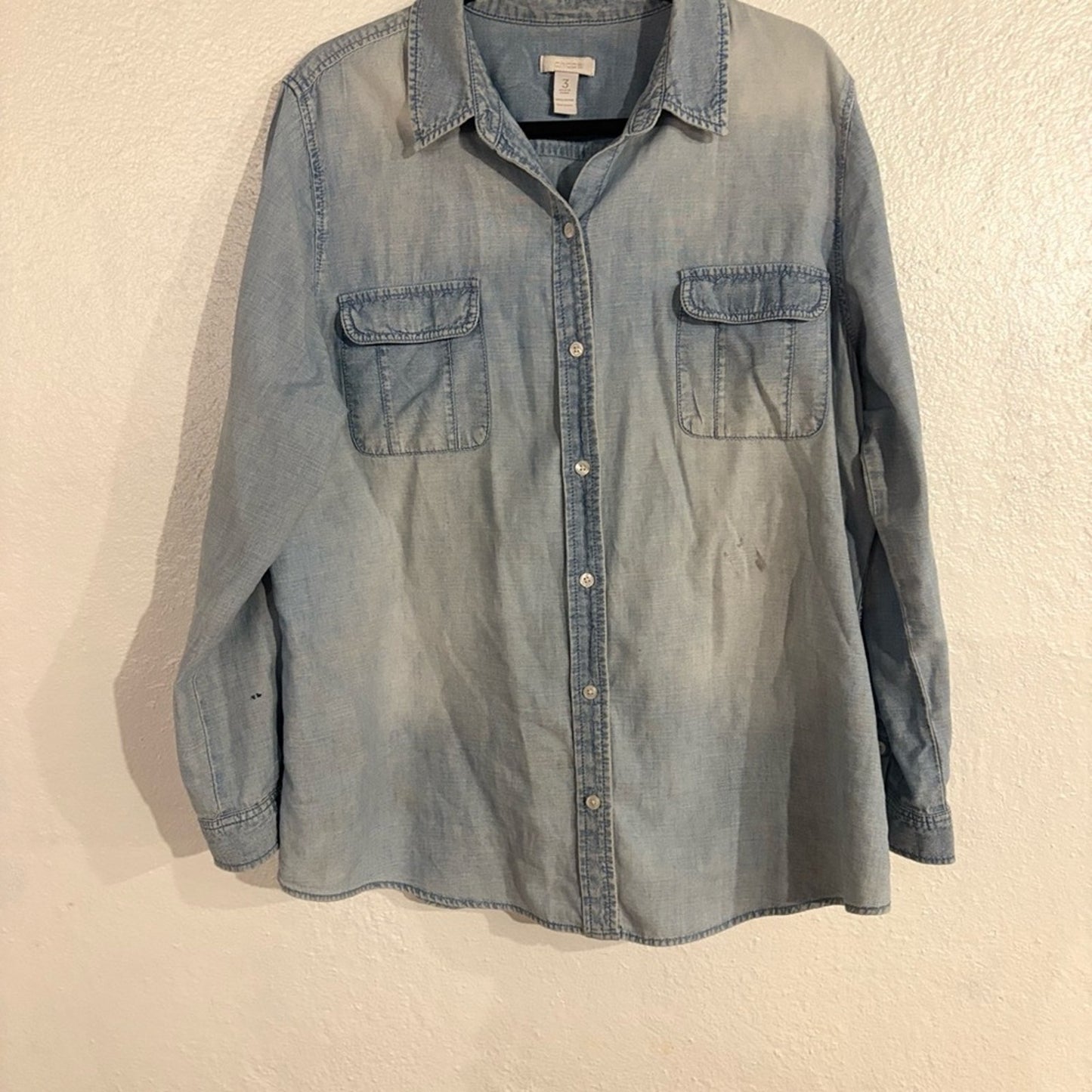 Chico's Light Wash Denim Button-Down Shirt