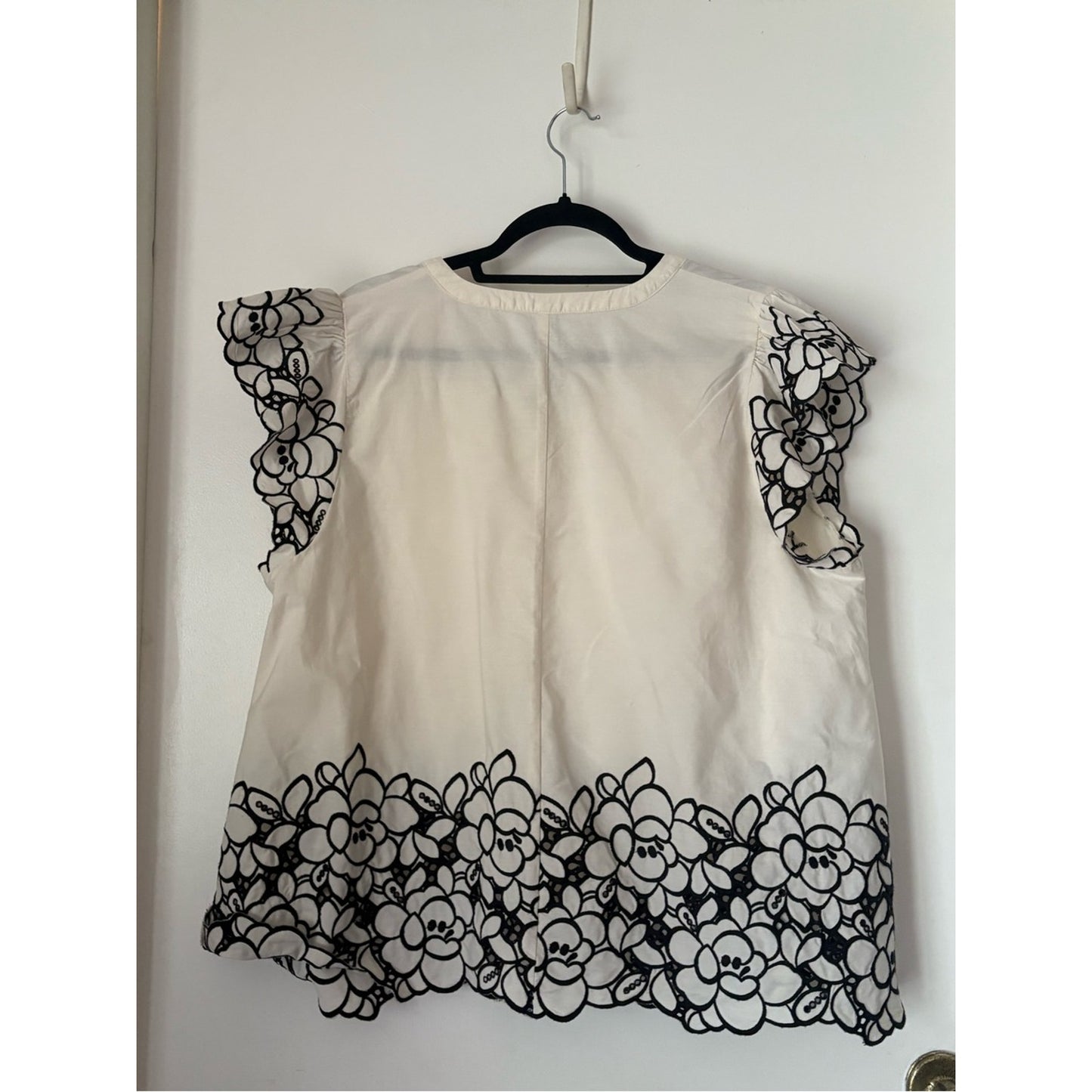 torrid Cream Split-Neck Top with Black Floral Cutwork