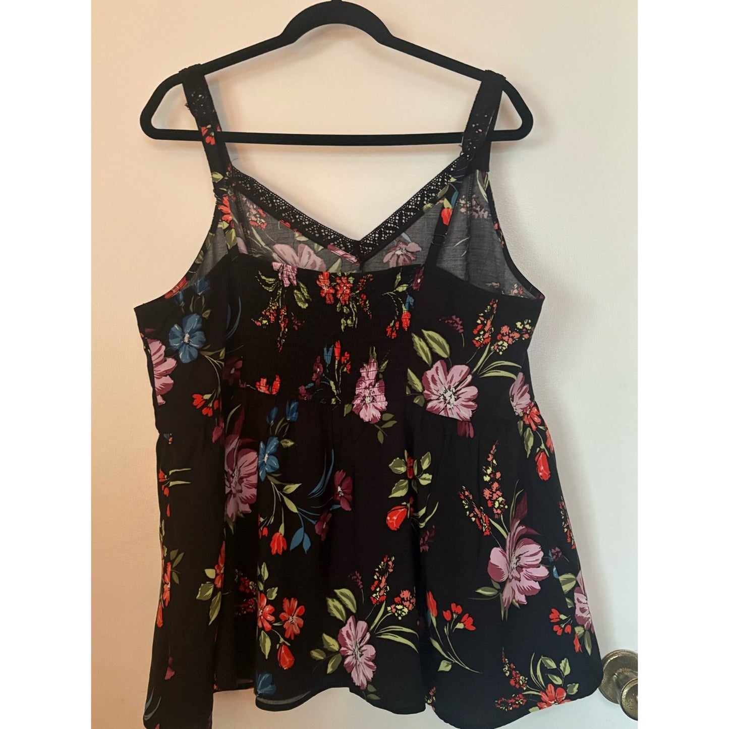 torrid Black Floral Camisole with Pink Red and Green Accents