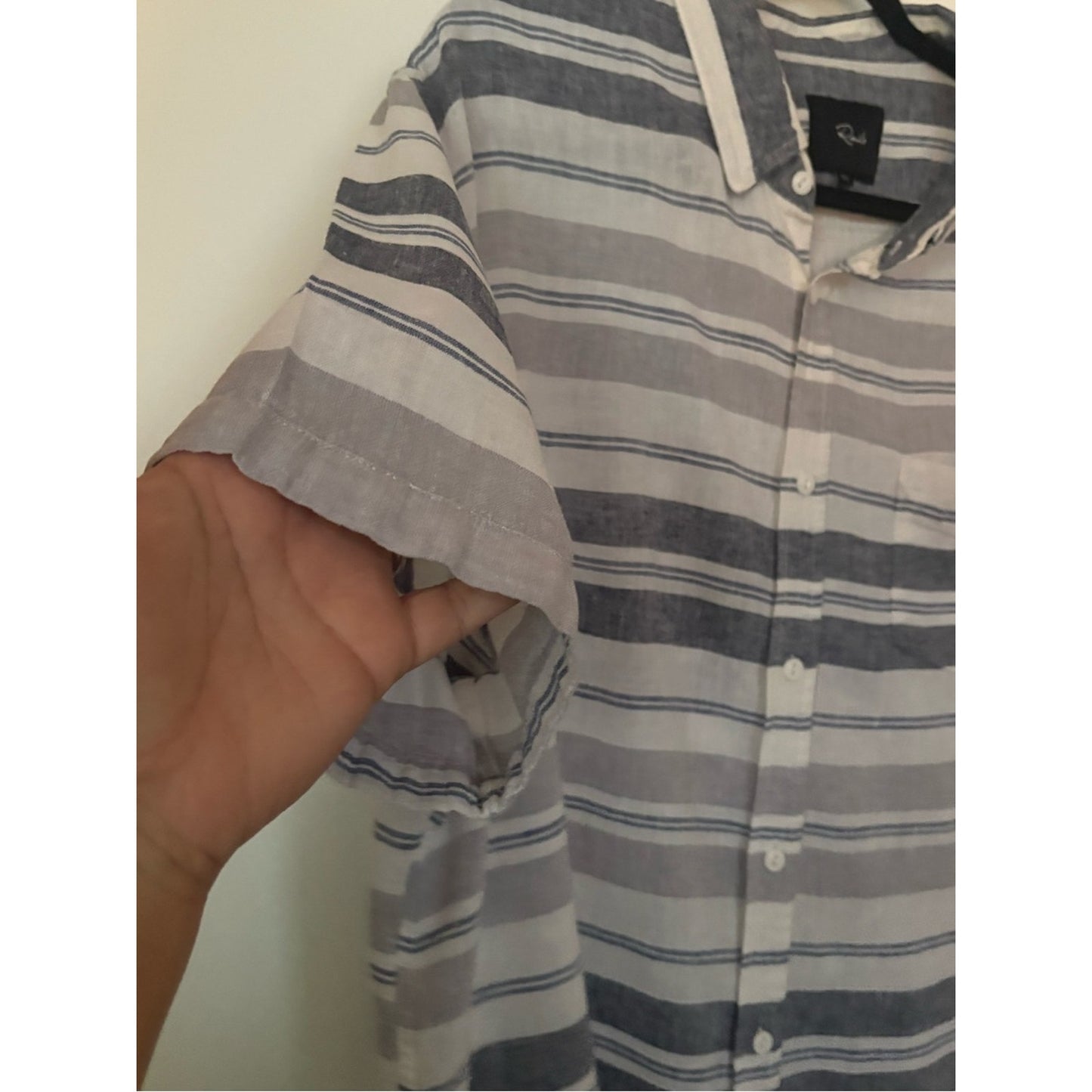 Rails Blue and White Striped Short Sleeve Button-Up Blouse