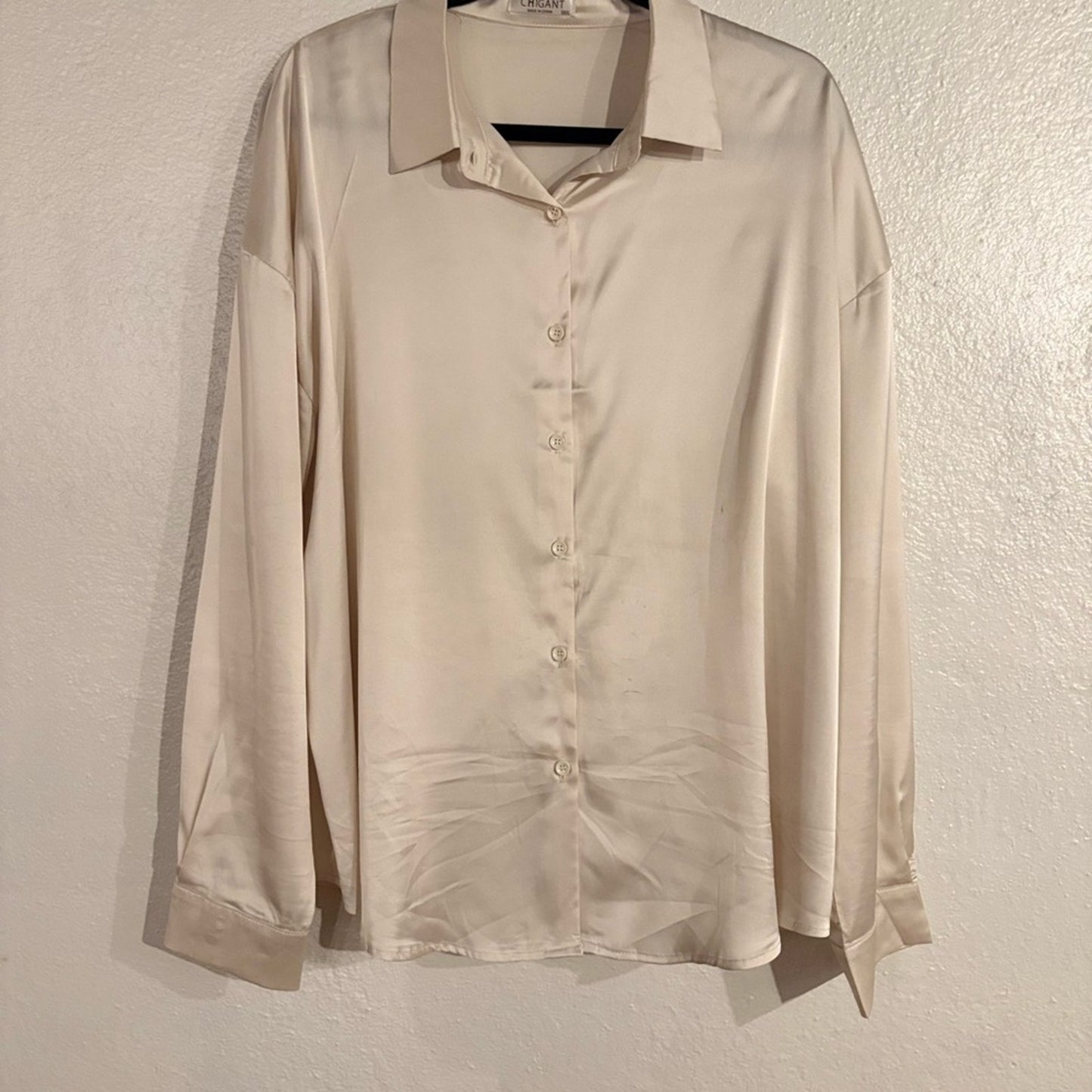Gant Cream Satin Button-Front Dress Shirt