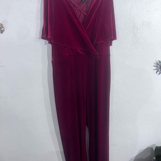 Alex Marie Burgundy Velvet Wrap-Front Jumpsuit