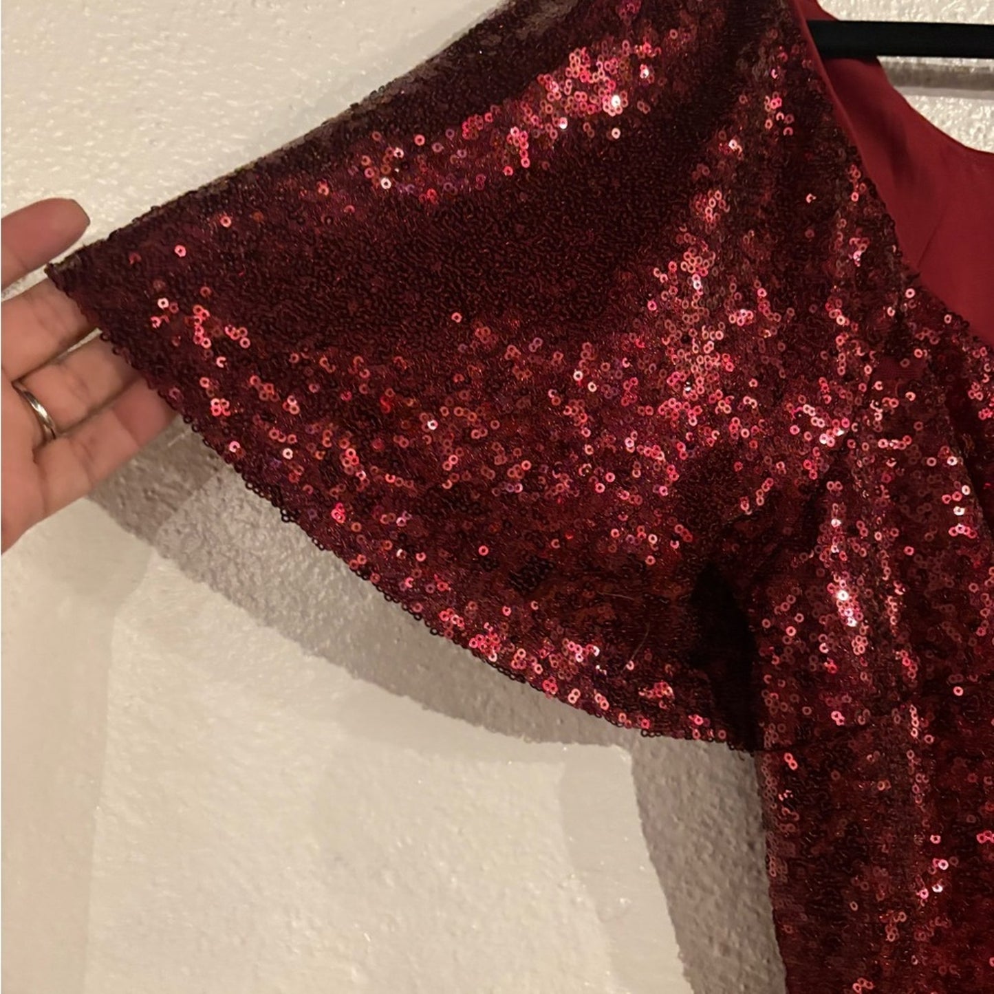 Lane Bryant Burgundy Red Sequin Short Sleeve Scoop Neck Top