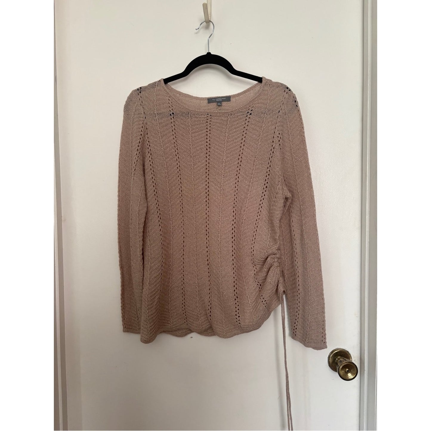 NY Collection Beige Scoop Neck Knit Sweater