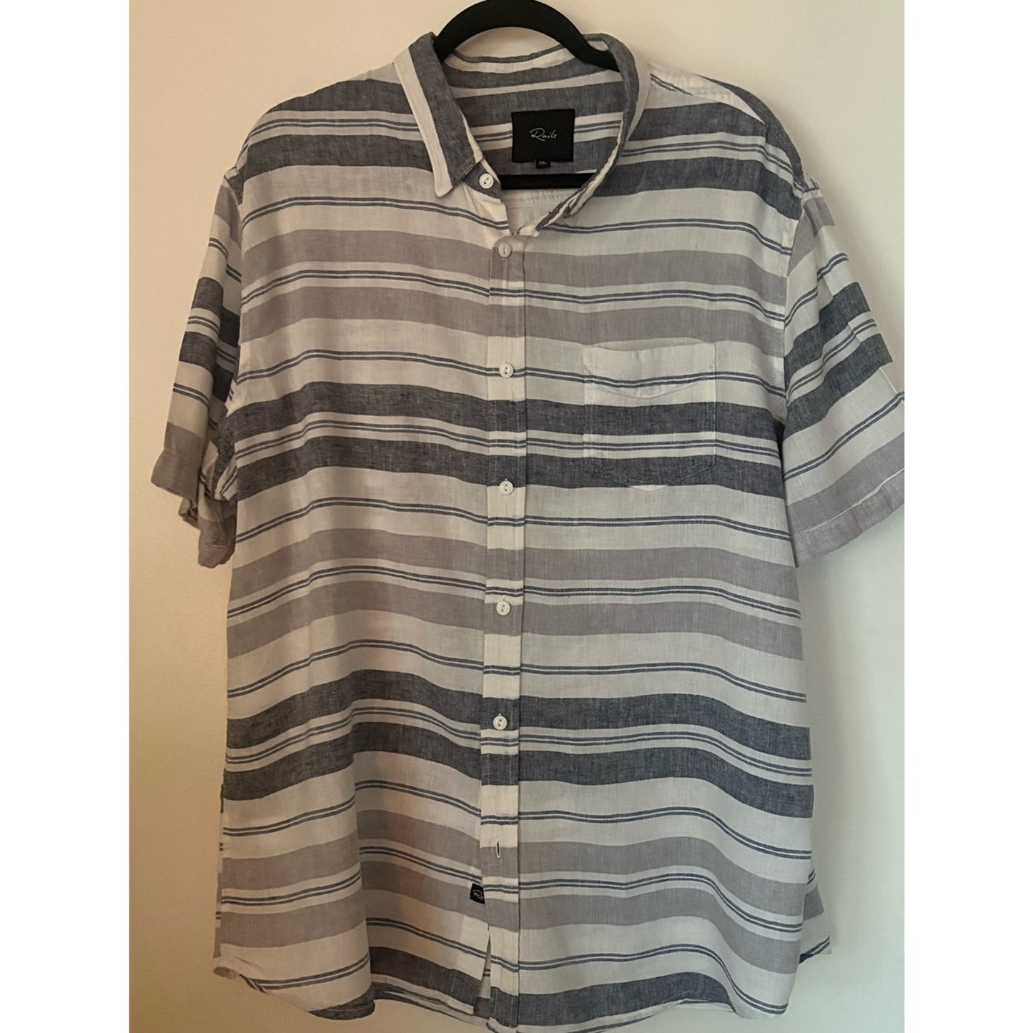 Rails Blue and White Striped Short Sleeve Button-Up Blouse