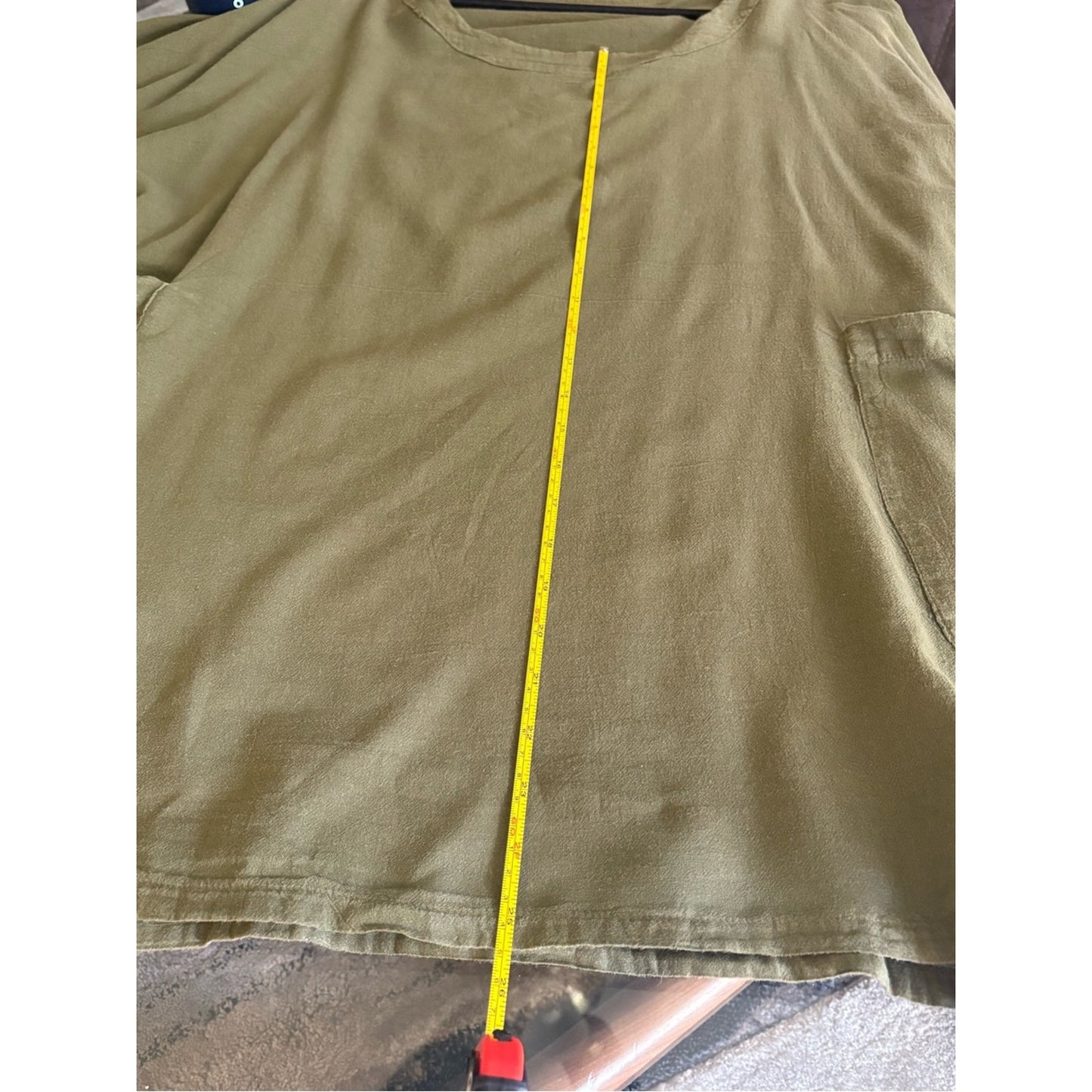LINEN Olive Green Relaxed Tunic with Side Pockets
