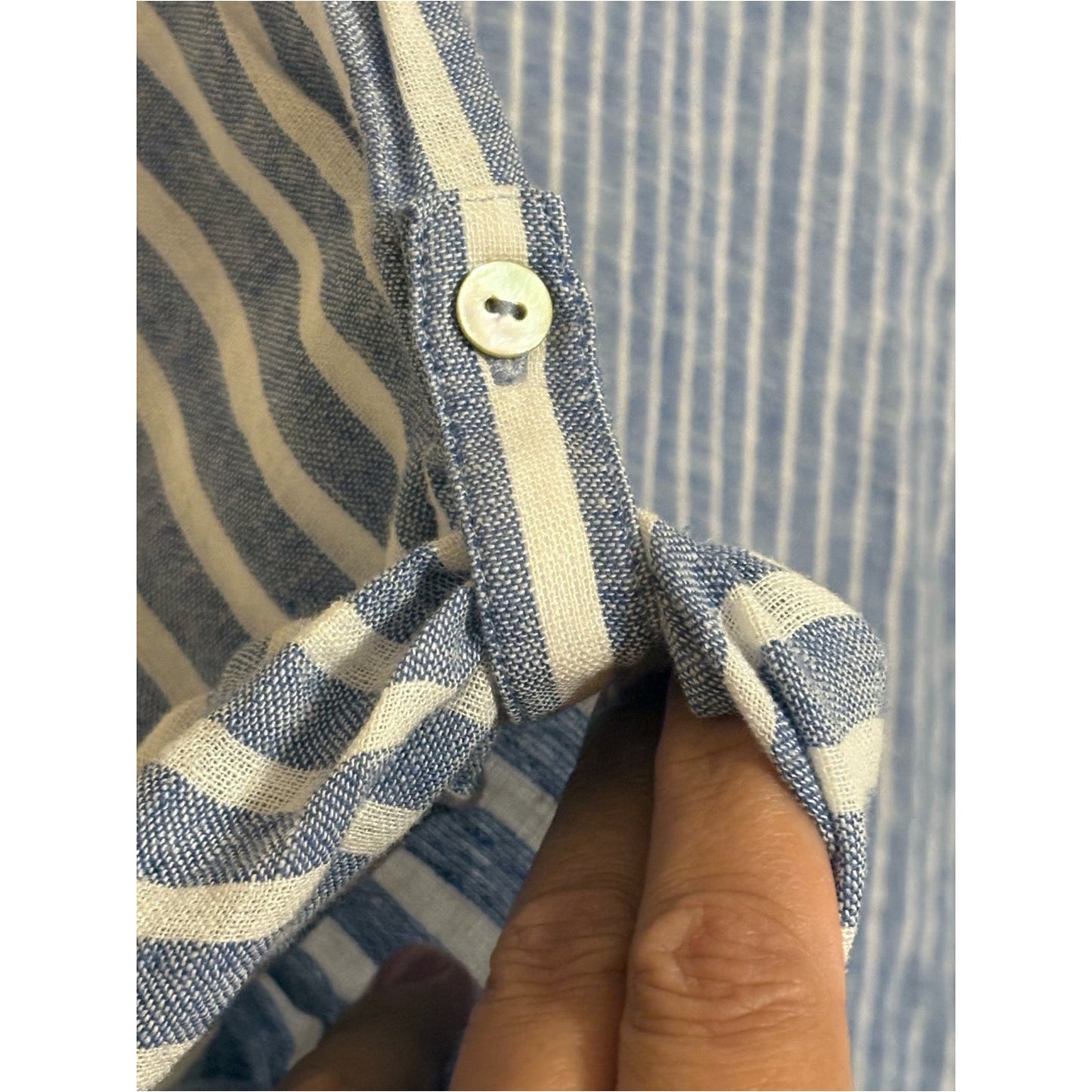 Tahari Blue and White Striped Button-Down Tunic