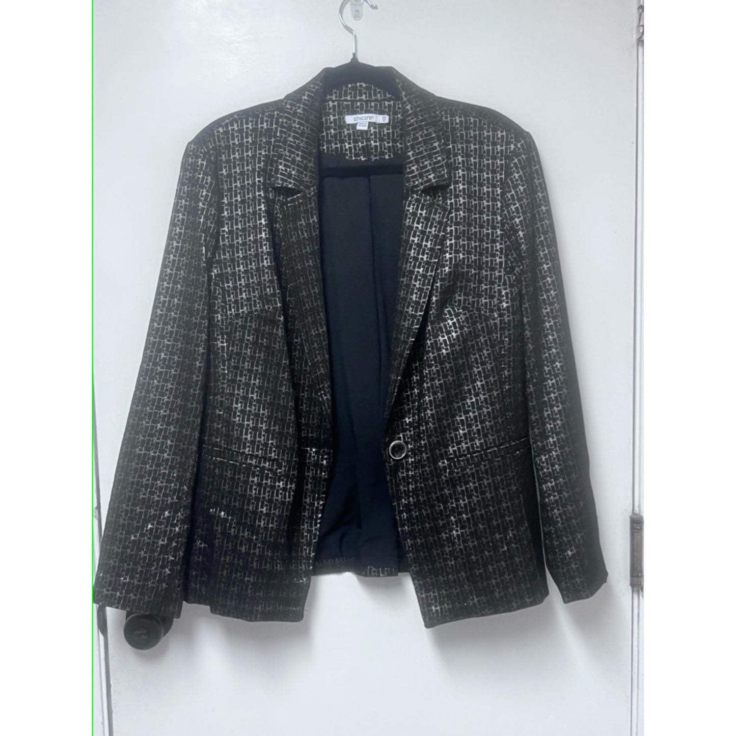 Chico's Black and Silver Metallic Tweed Blazer