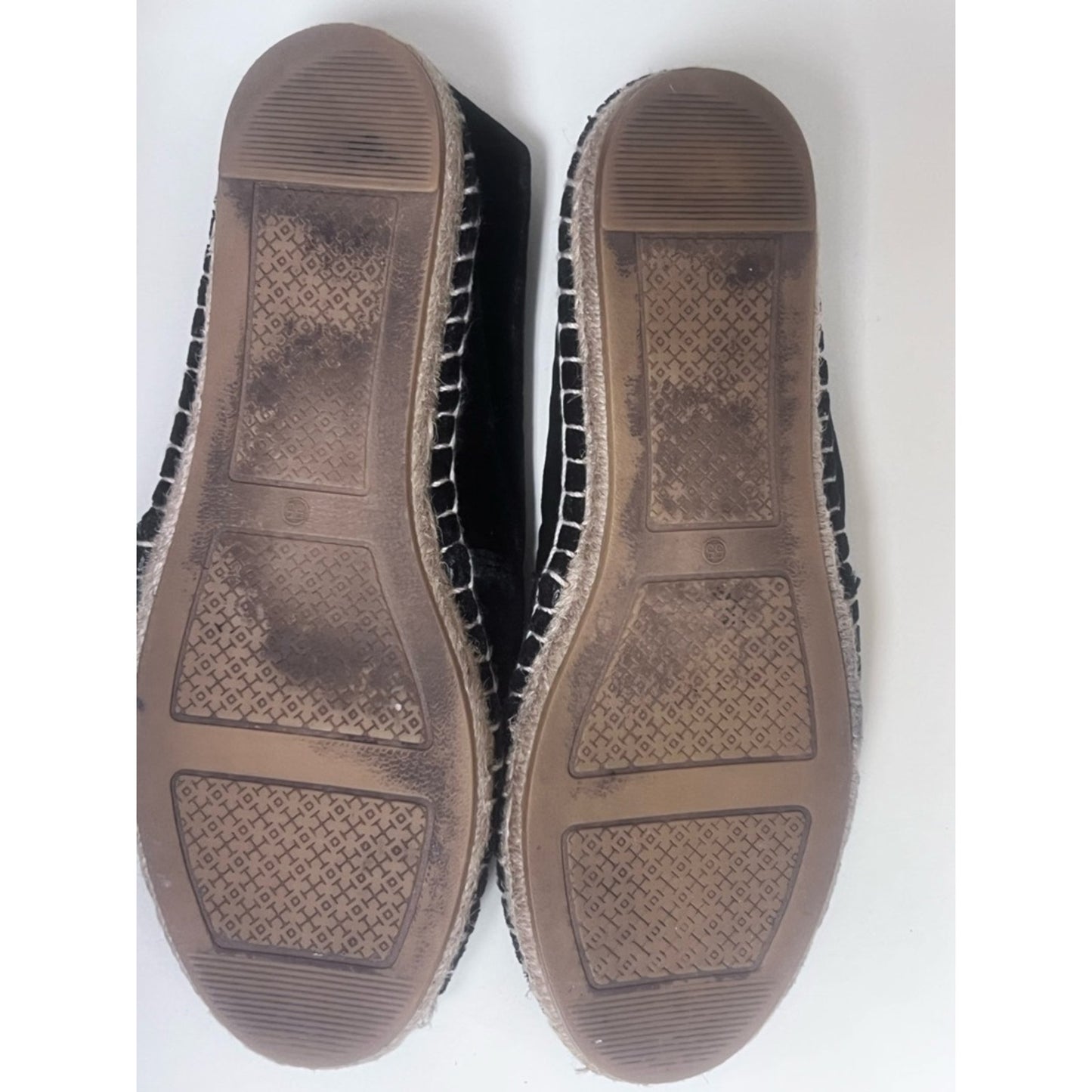 Tory Burch Black Velvet Espadrille Flats with Silver Logo Embroidery