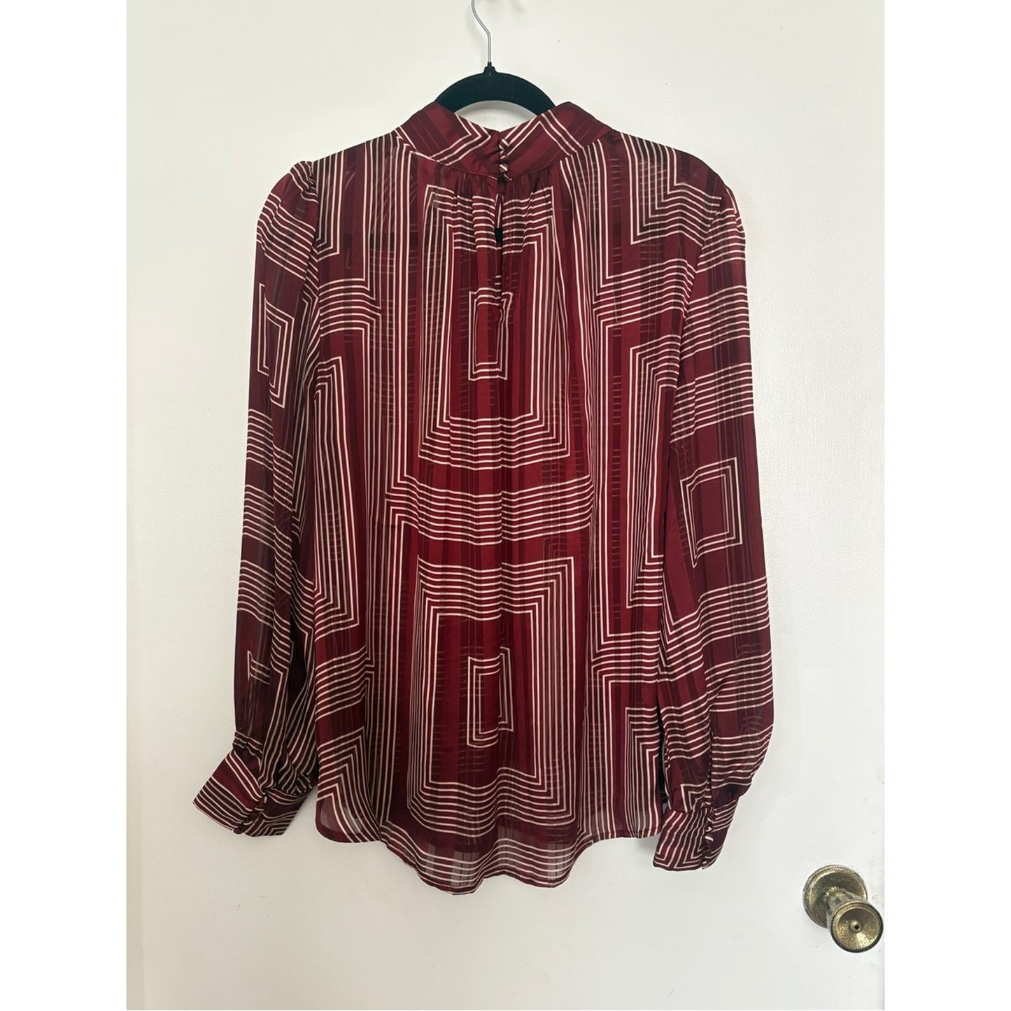 H&M Burgundy Geometric High-Neck Blouse