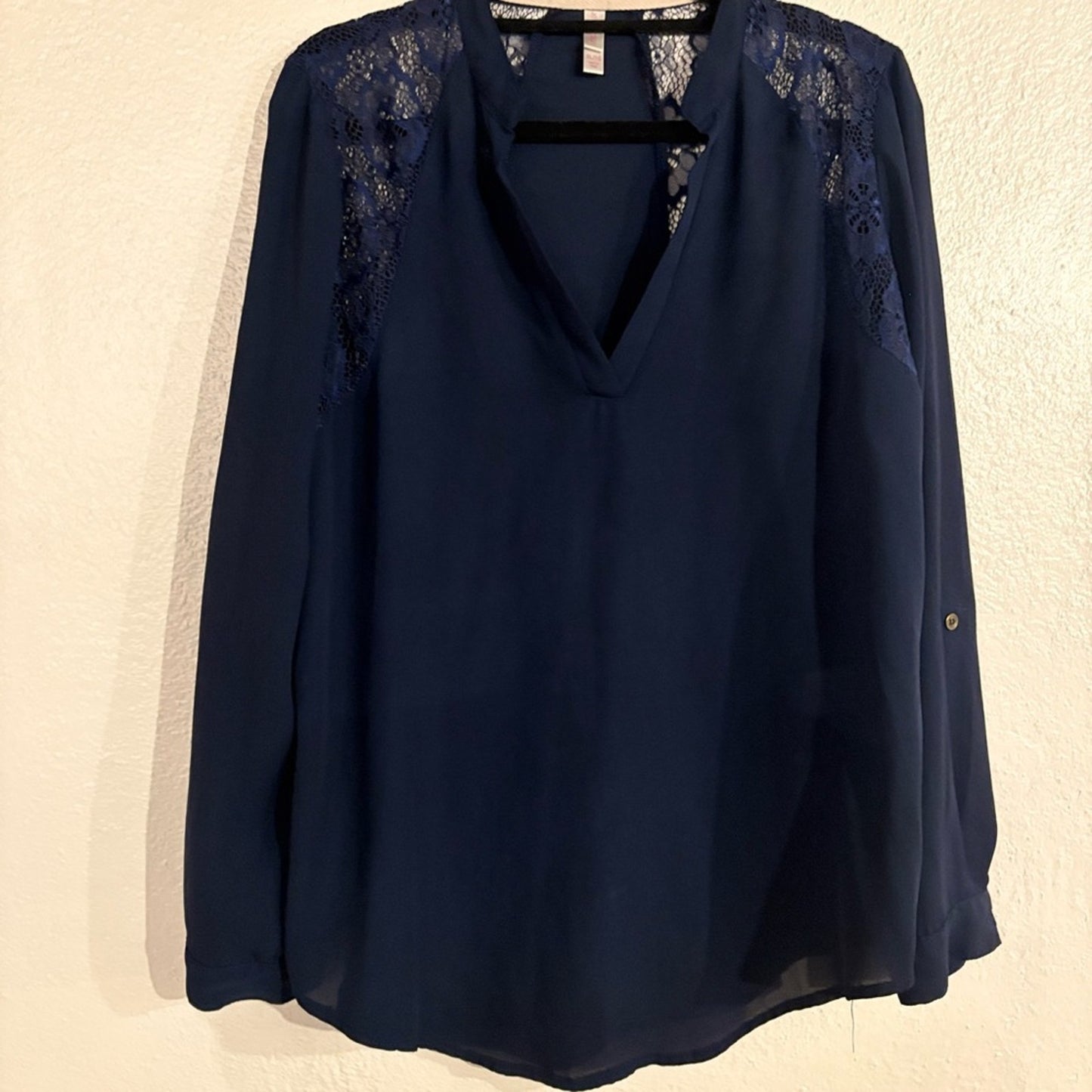 Xhilaration Navy Lace-Yoke V-Neck Tunic Top