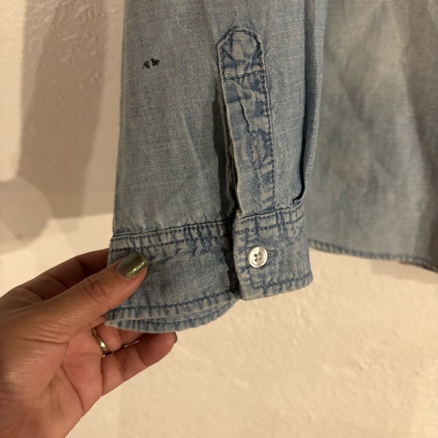 Chico's Light Wash Denim Button-Down Shirt