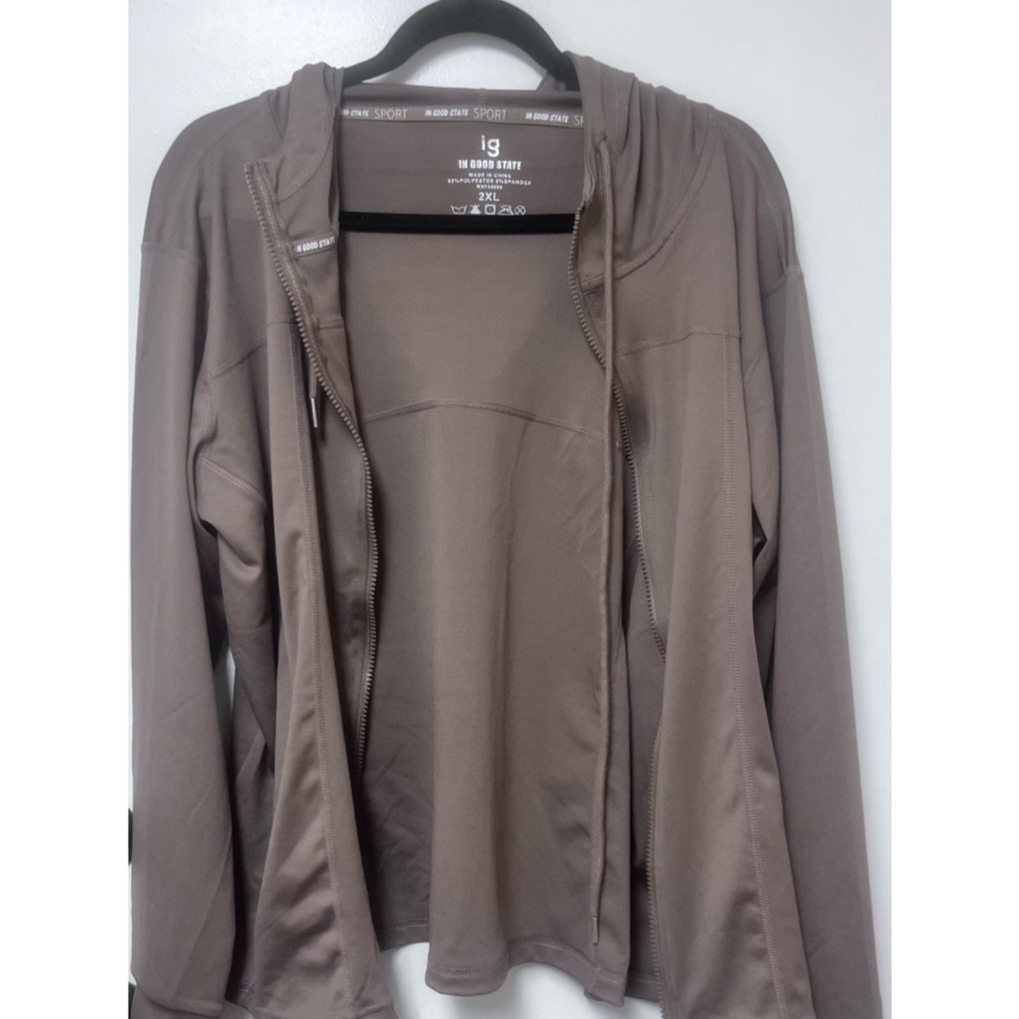 Women's Taupe Hooded Varsity Jacket