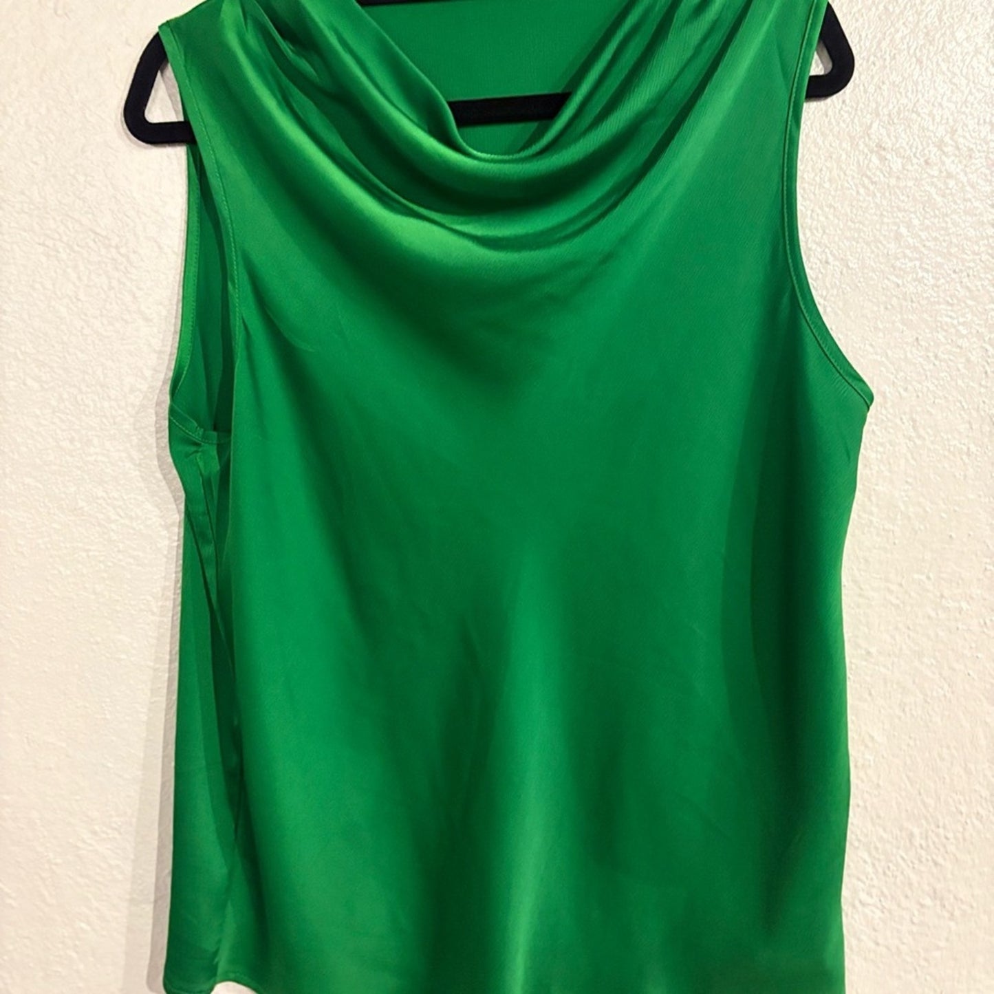 Green Satin Cowl Neck Sleeveless Blouse