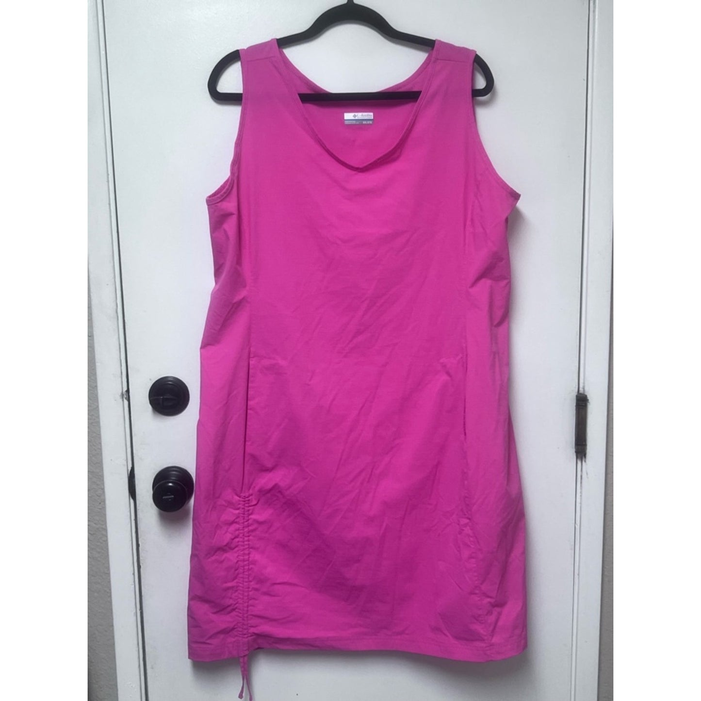 Columbia Fuchsia Sleeveless V-Neck Midi Dress with Side Ruched Tie
