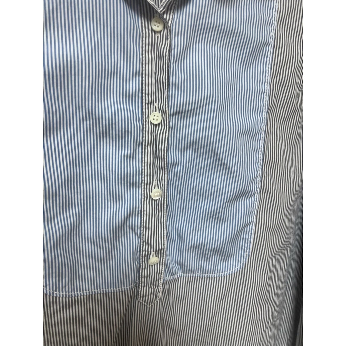 JCrew Blue and White Striped Button-Front Shirt with Blue Bib