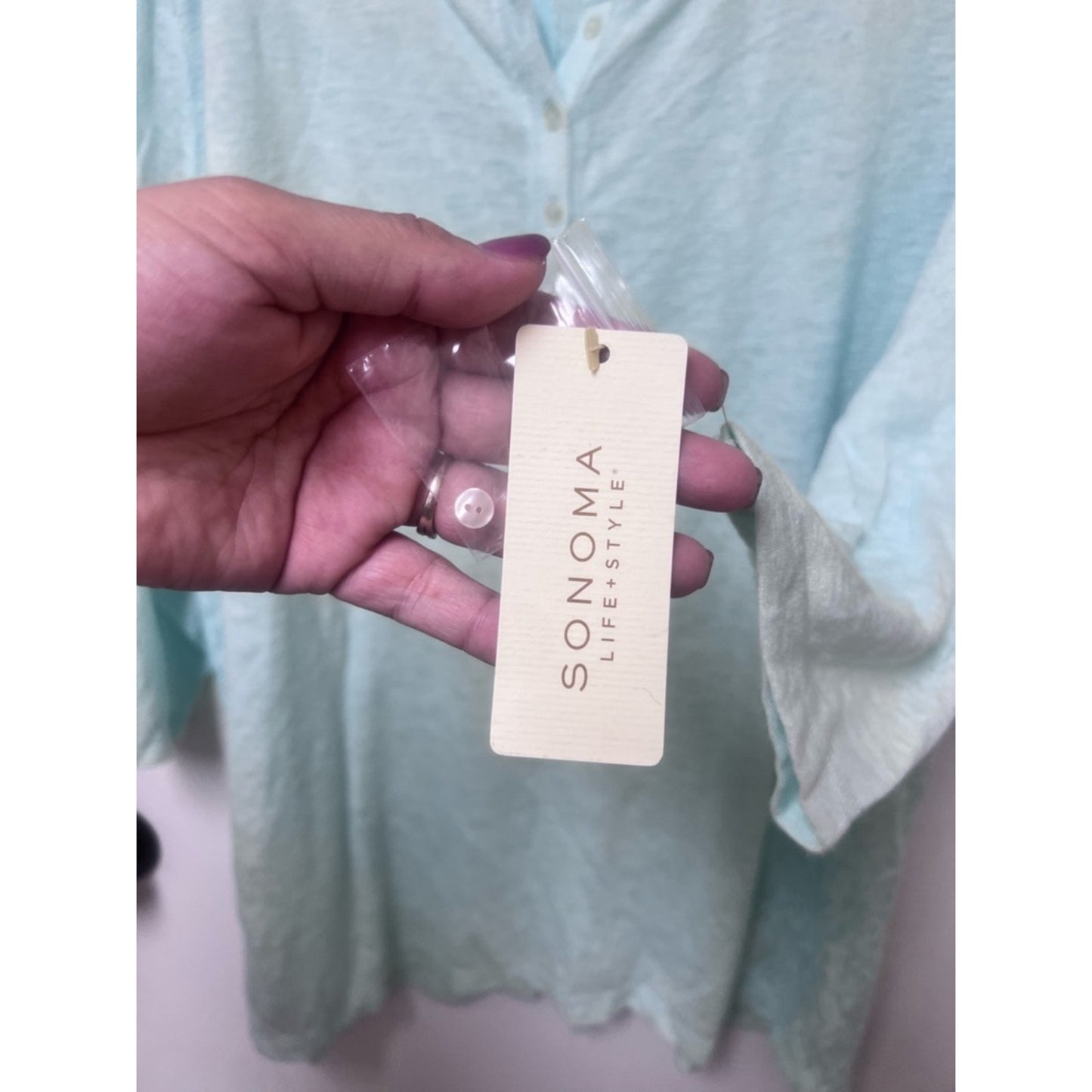 Sonoma Light Blue Lace Sleeve Henley Tunic