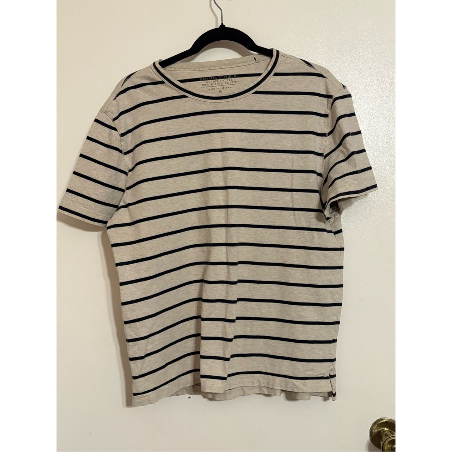 Banana Republic Cream and Black Striped Short Sleeve Tee