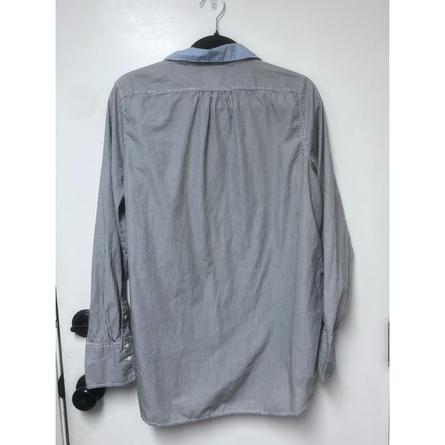 JCrew Blue and White Striped Button-Front Shirt with Blue Bib