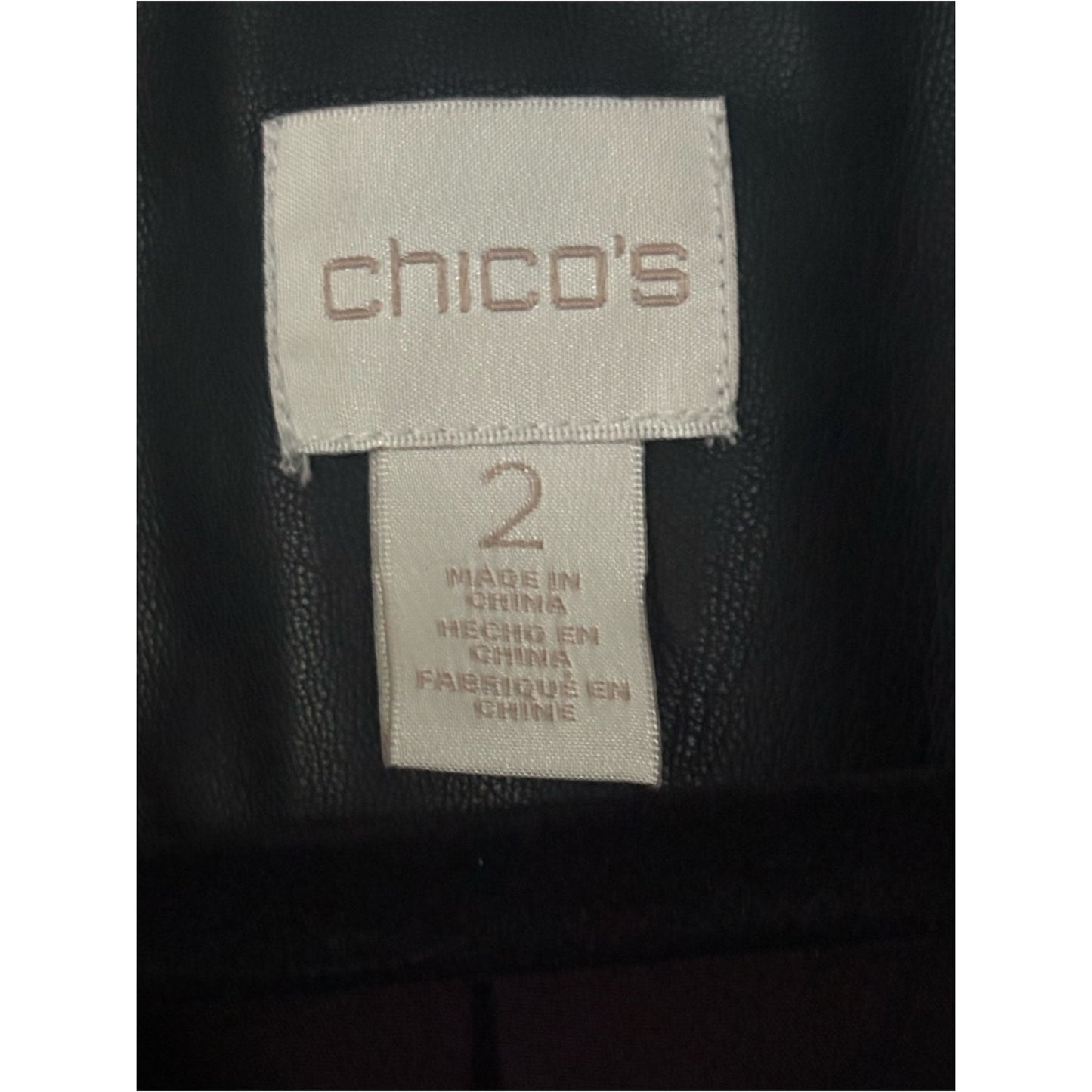 Chico's Black Faux Leather Zip-Front Jacket with Silver Hardware