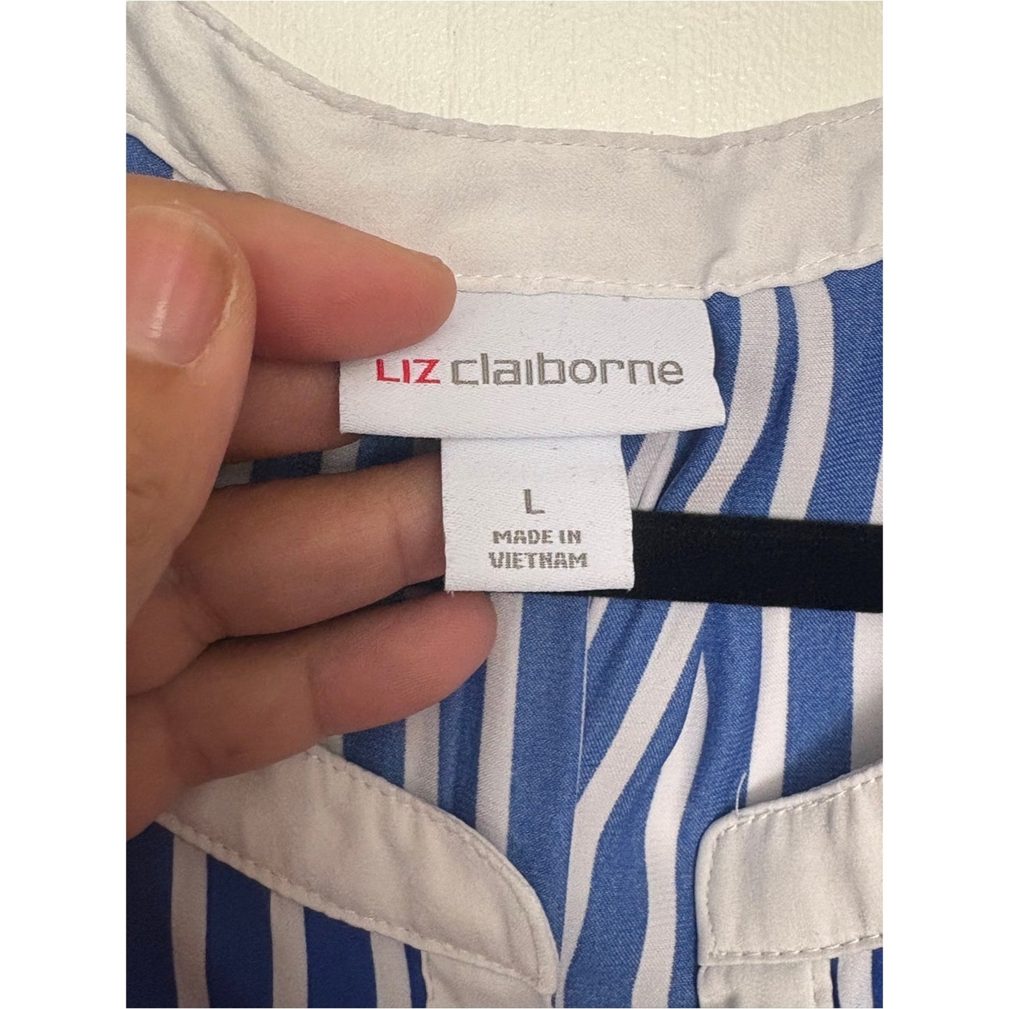 LC Lauren Conrad Blue and White Vertical Stripe Short Sleeve Blouse