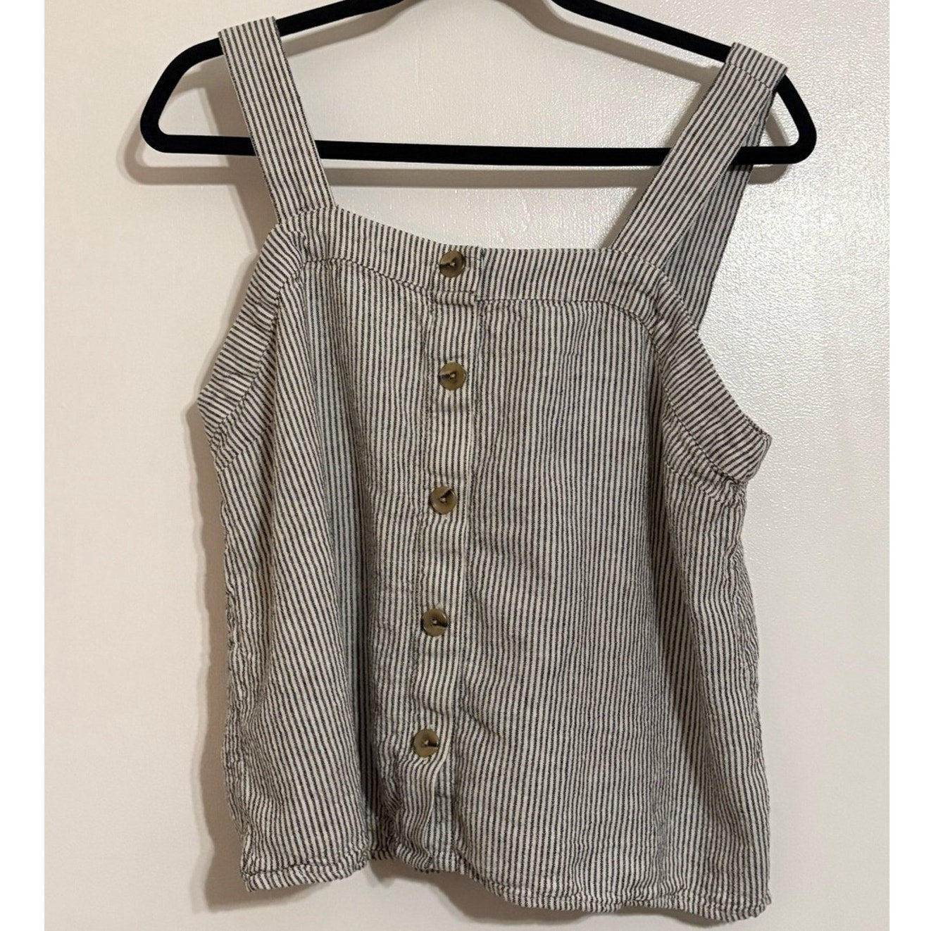 J. Crew Black and White Striped Button Tank