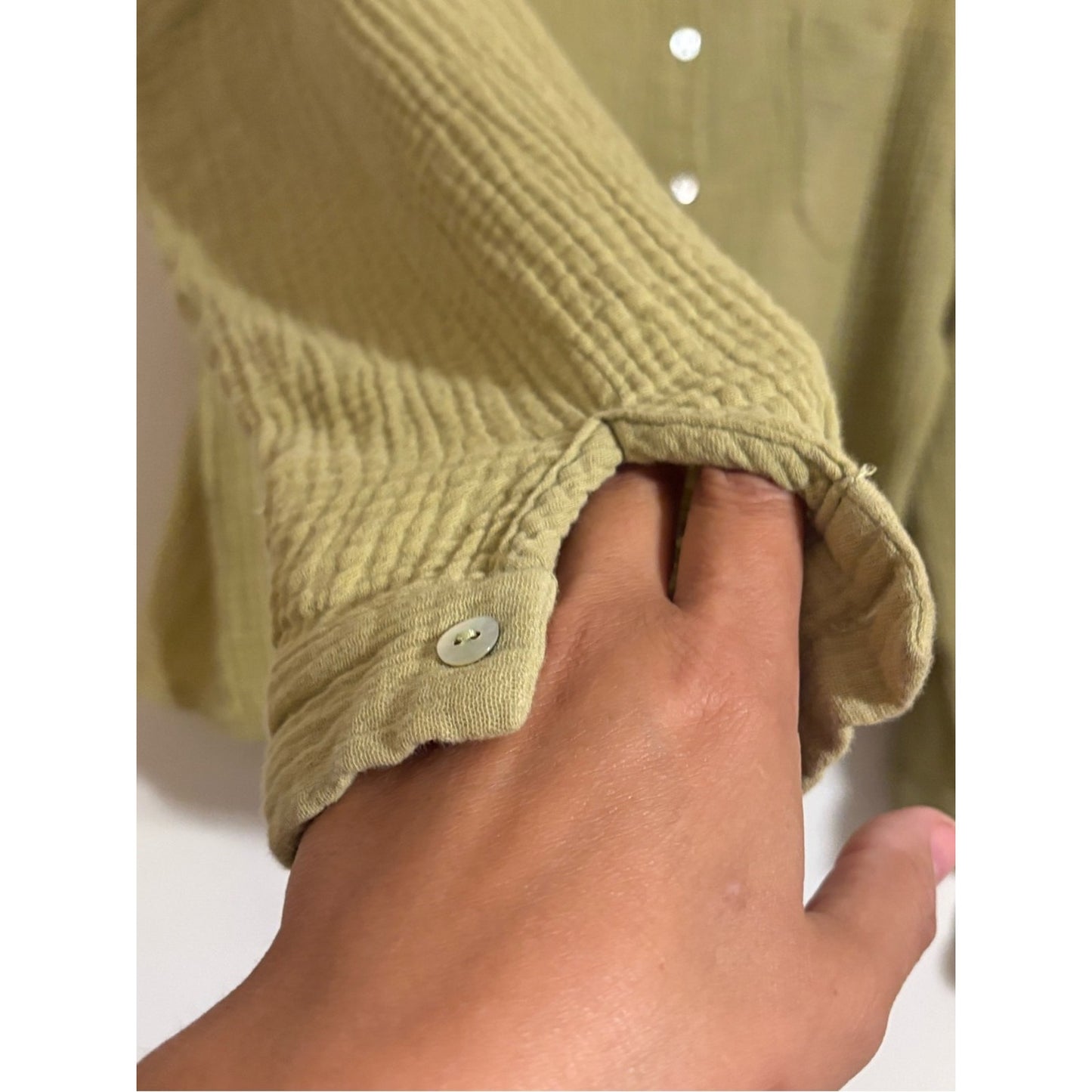 White Fox Boutique Olive-Green Gauze Button-Down Shirt