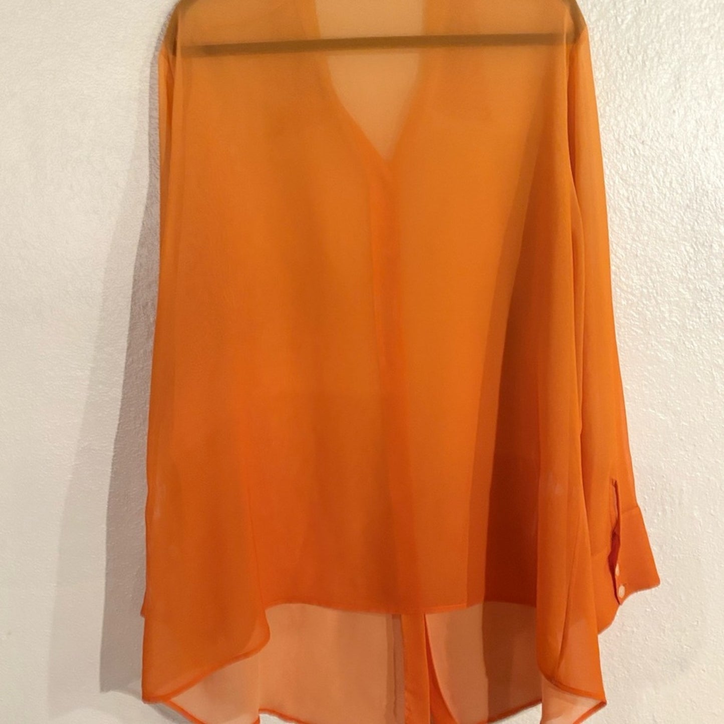 Lane Bryant Orange Sheer Button-Front Blouse
