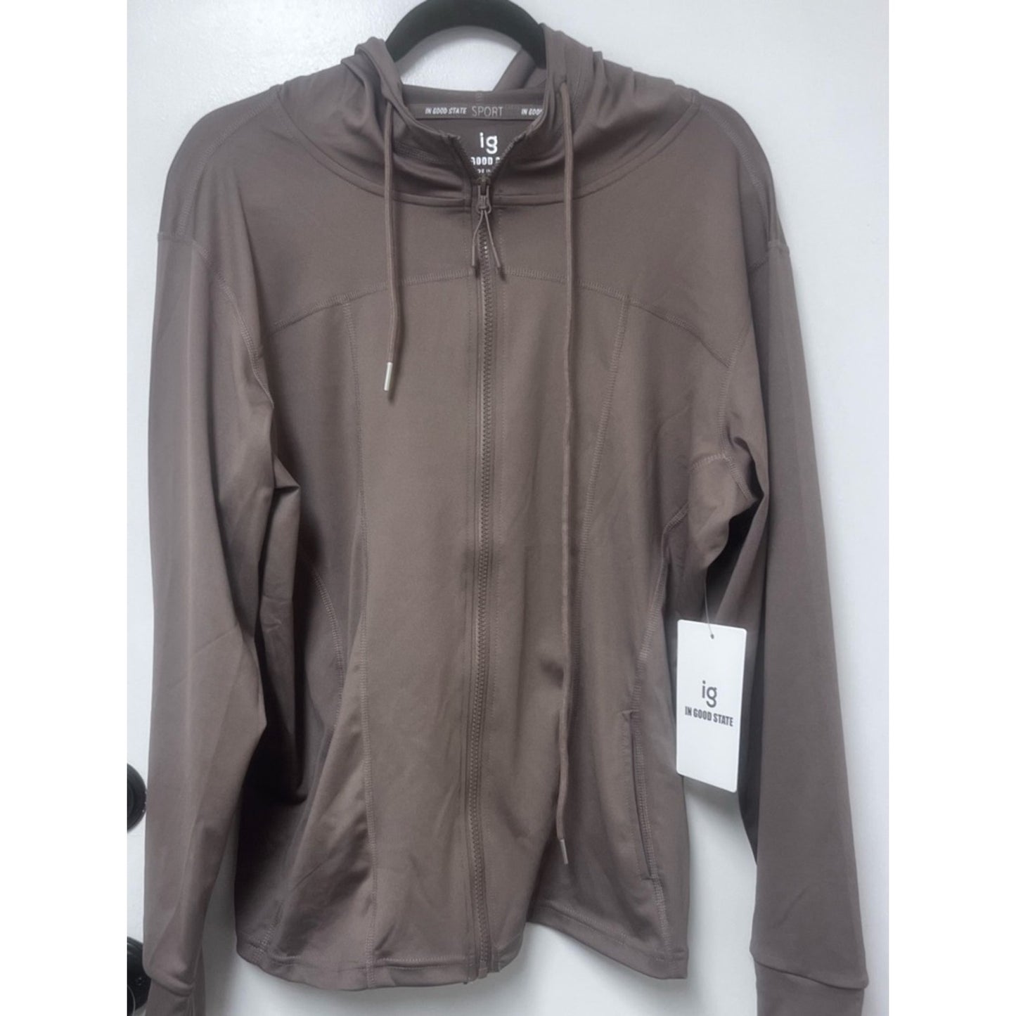 Women's Taupe Hooded Varsity Jacket