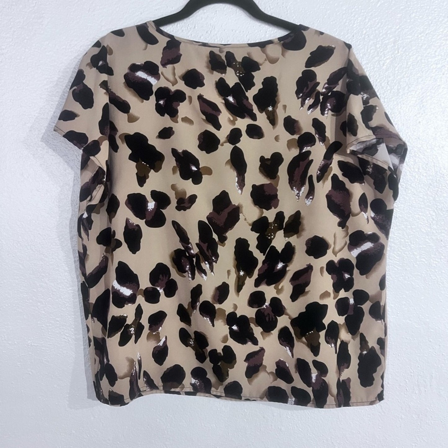 SHEIN Beige Leopard Print V-Neck Blouse with Black and Brown Spots