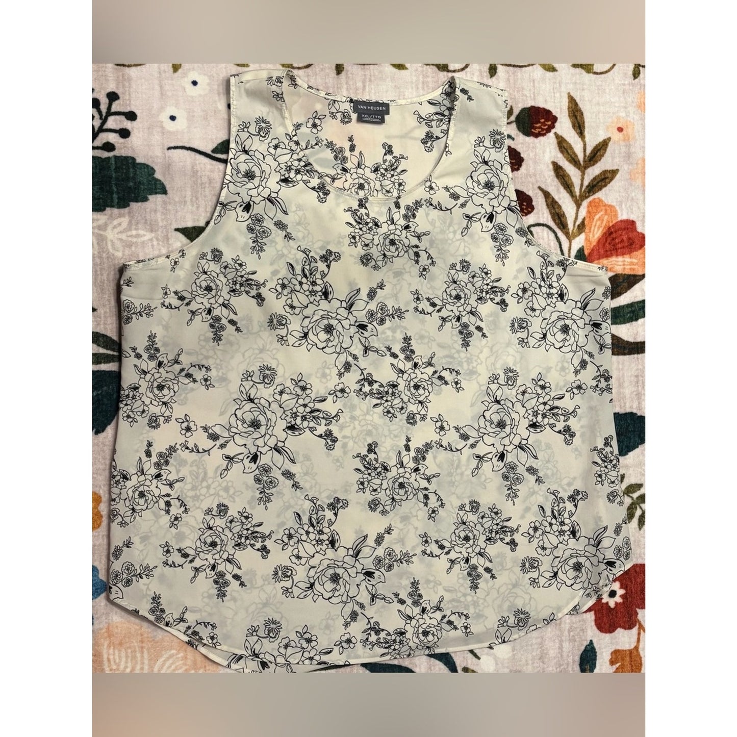 Van Heusen Cream Floral Sleeveless Tank with Black Print