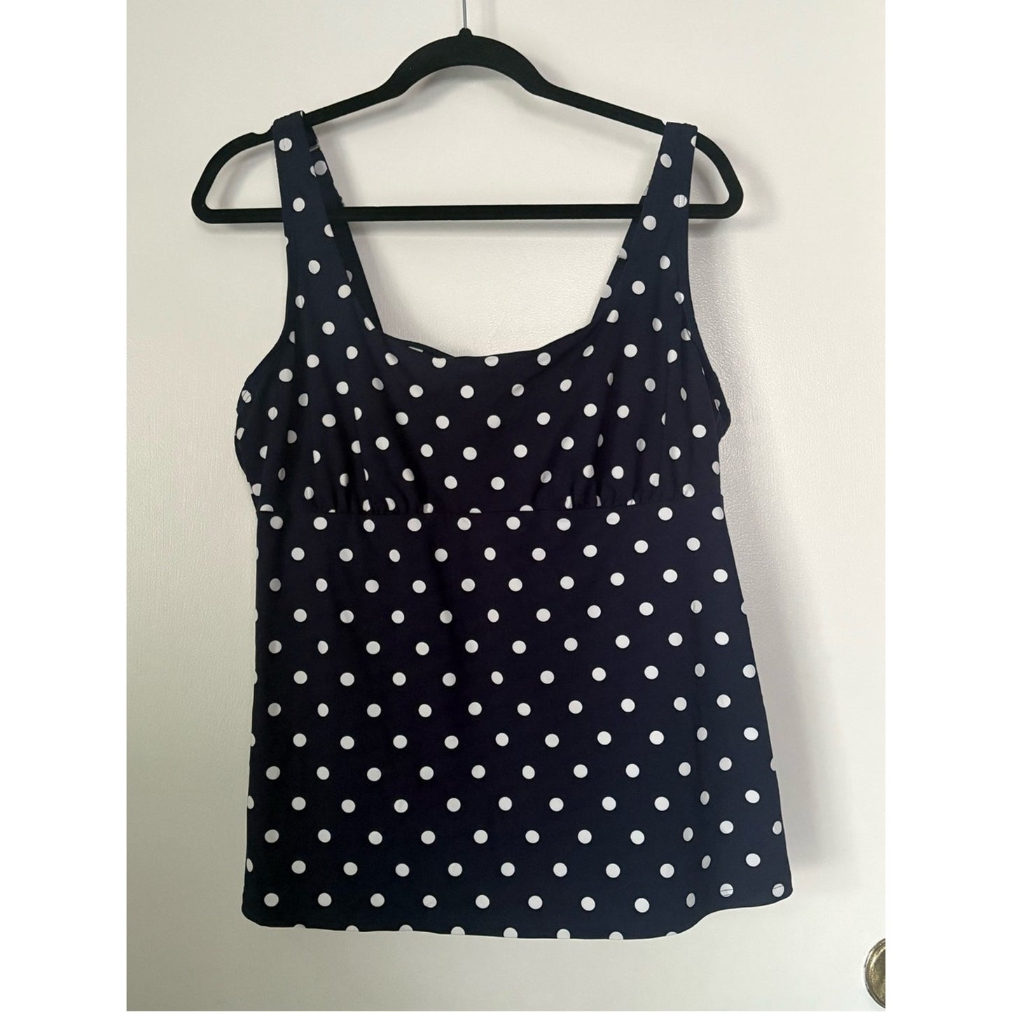 Lands' End Navy and White Polka Dot Adjustable Strap Tank