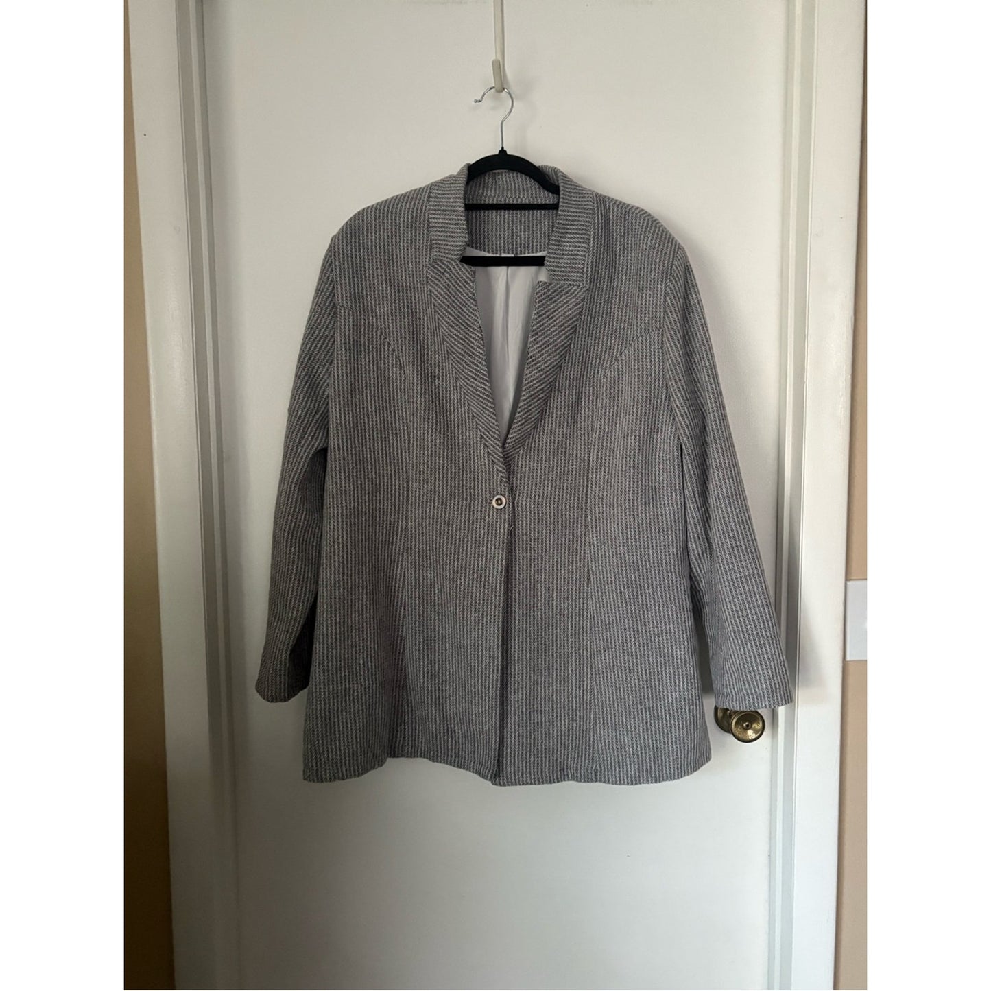 Source Unknown Light Gray Ribbed Single-Button Blazer