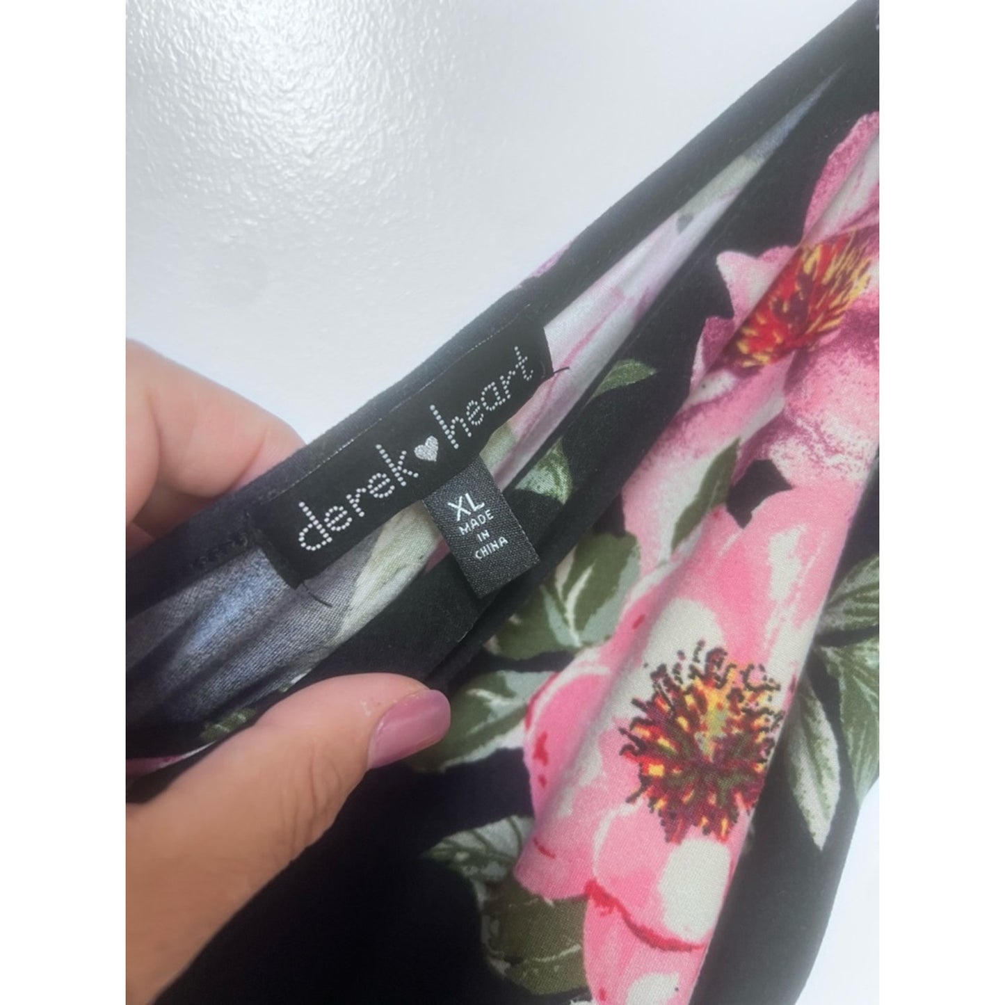 Derek Heart Black Floral Wrap Jumpsuit with Pink Flowers