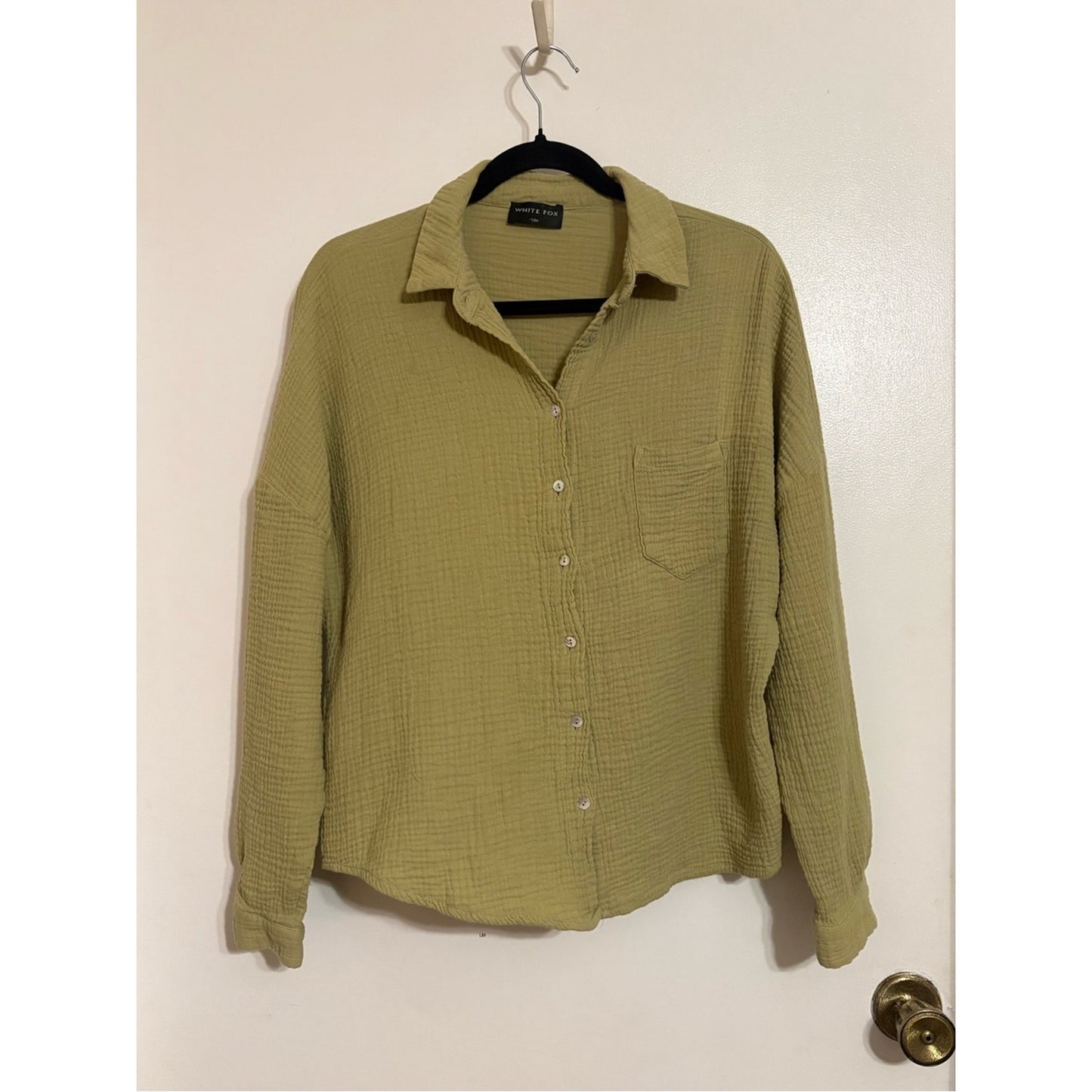 White Fox Boutique Olive-Green Gauze Button-Down Shirt