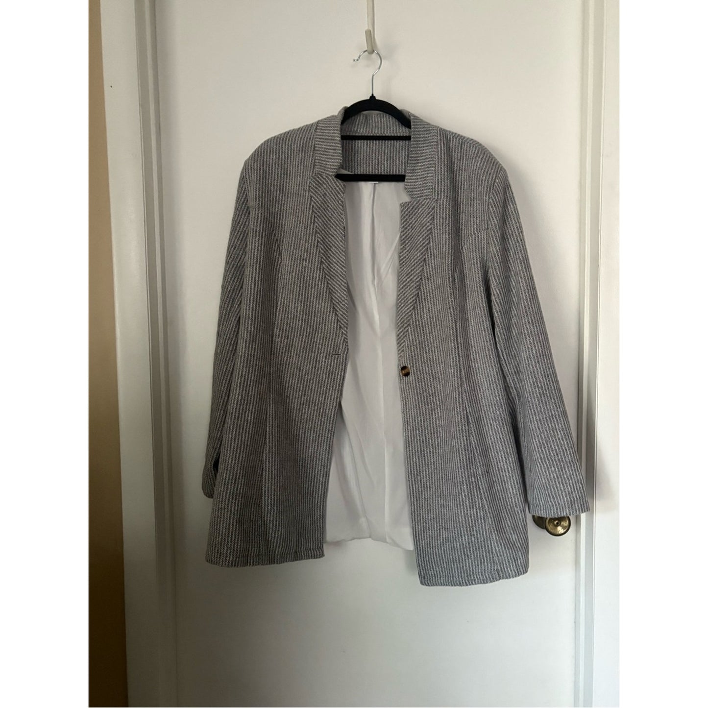 Source Unknown Light Gray Ribbed Single-Button Blazer