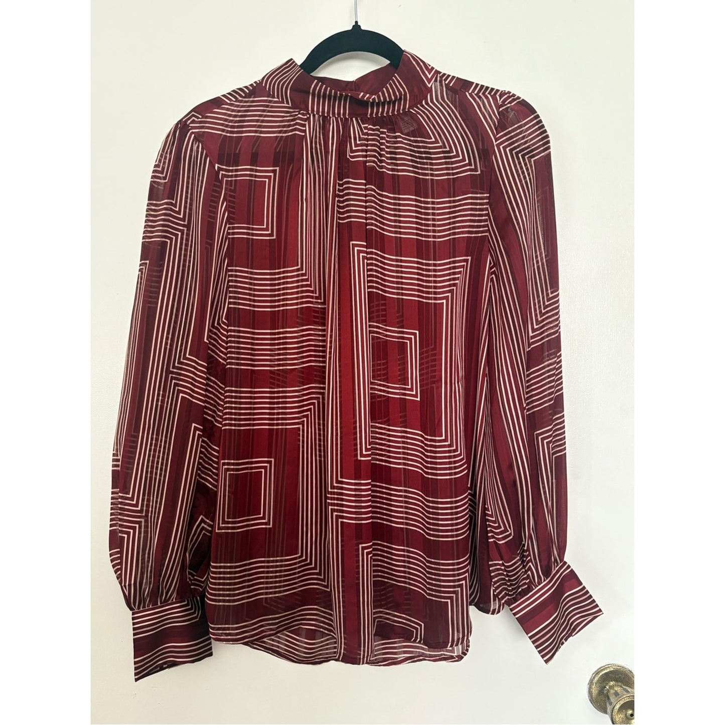 H&M Burgundy Geometric High-Neck Blouse