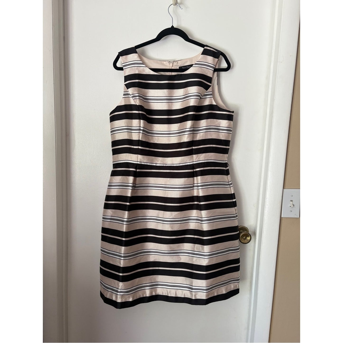 White House Black Market Black and Cream Striped Sleeveless Sheath Dress