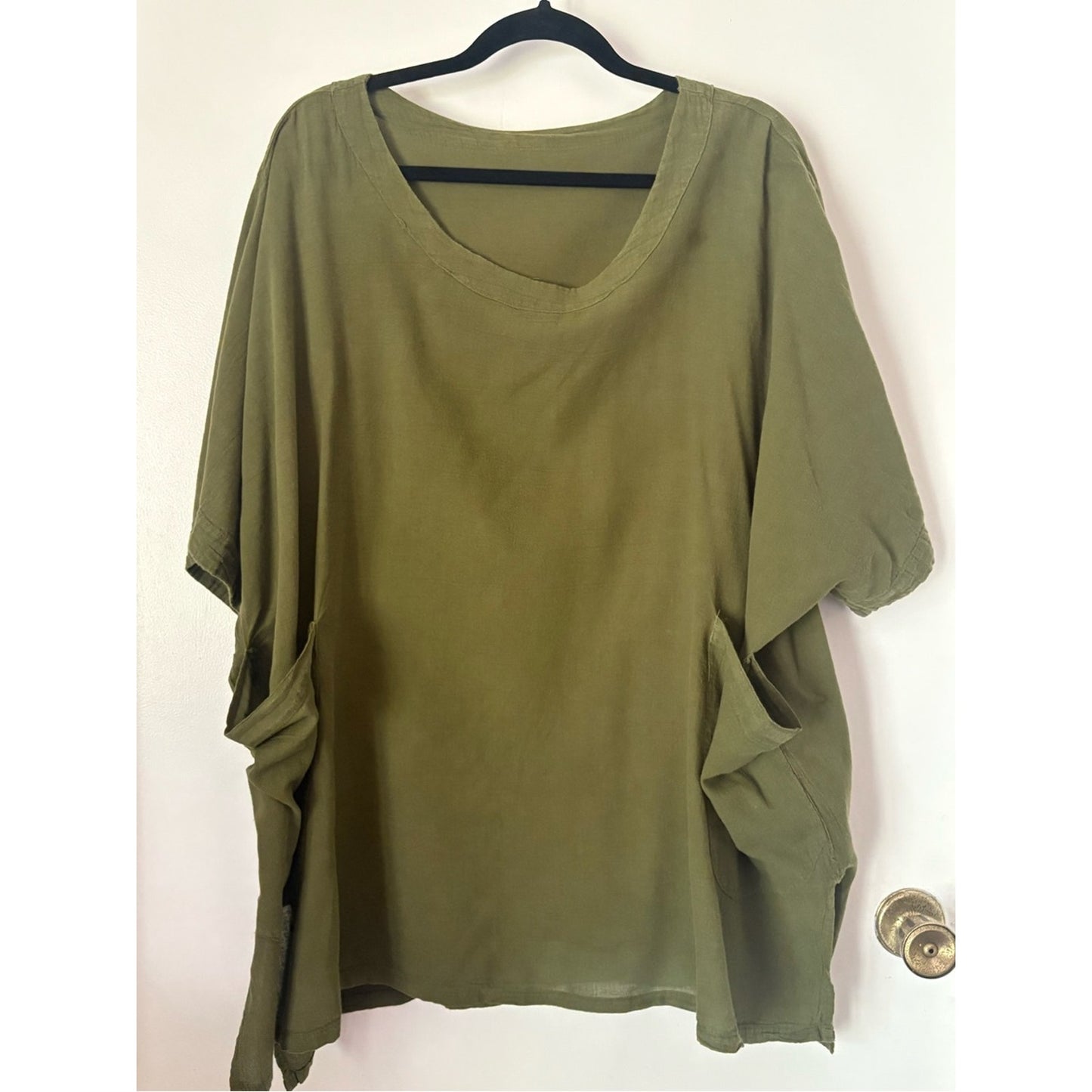 LINEN Olive Green Relaxed Tunic with Side Pockets