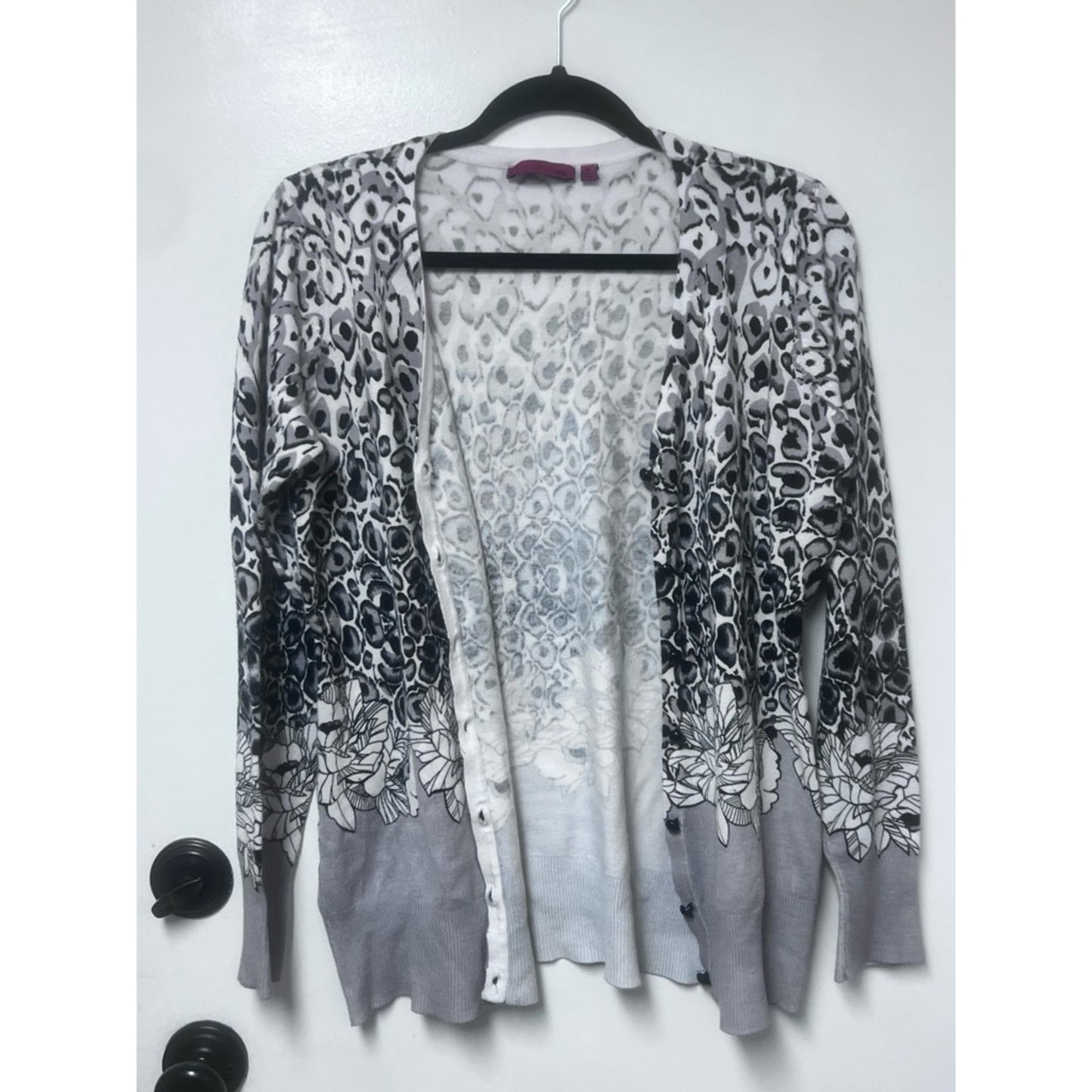 Grey and White Floral Leopard Print Cardigan