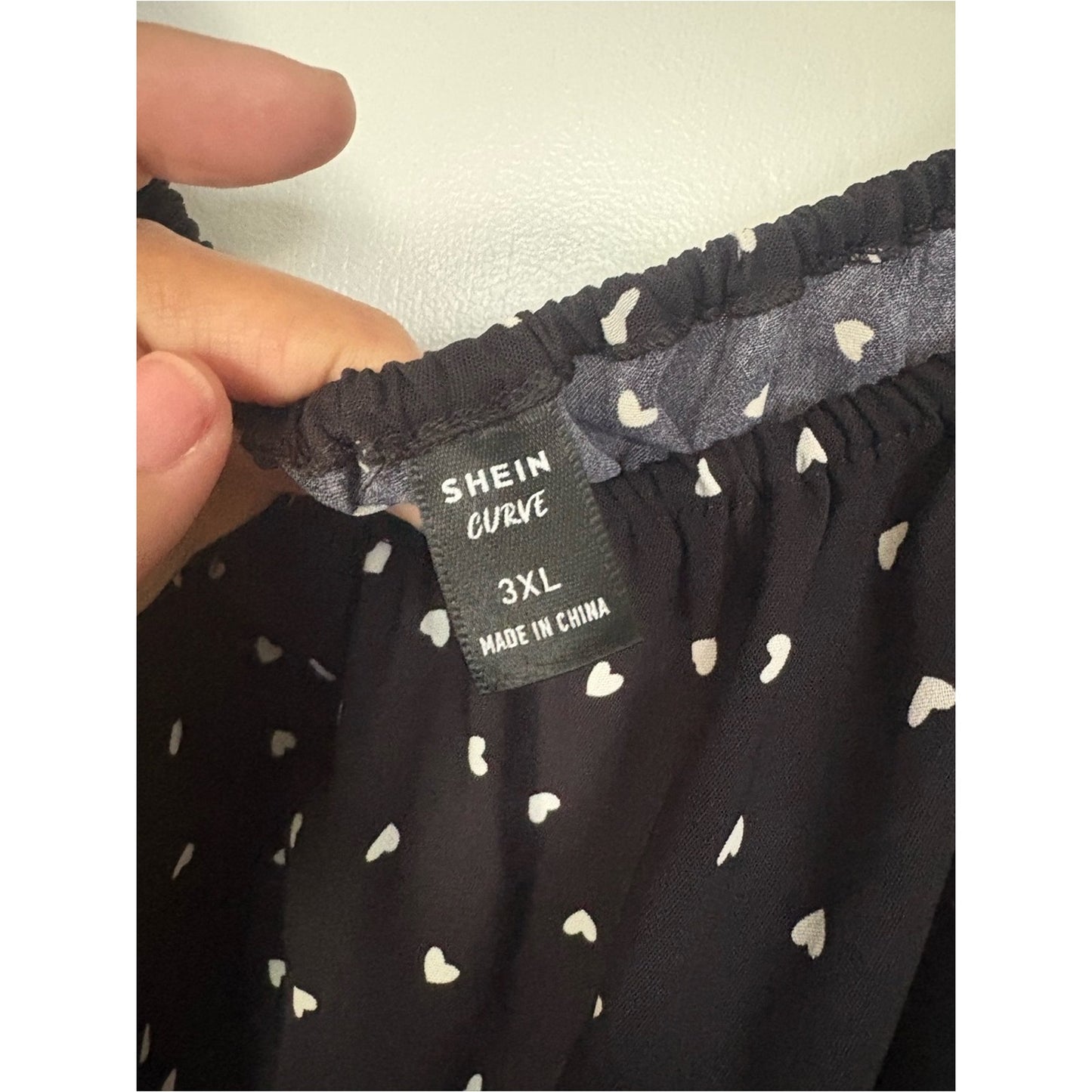 SHEIN Black Midi Dress with White Heart Print