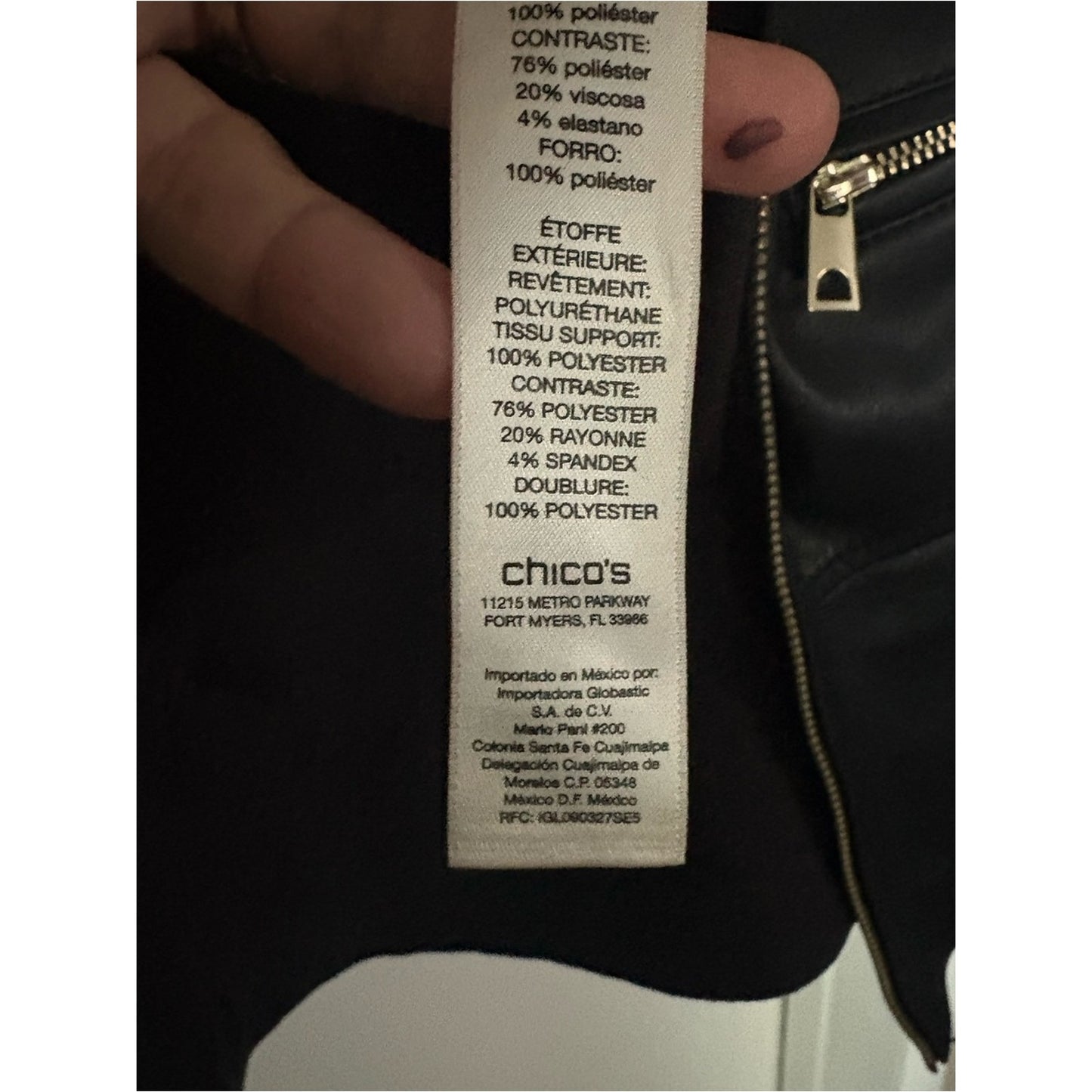 Chico's Black Faux Leather Zip-Front Jacket with Silver Hardware