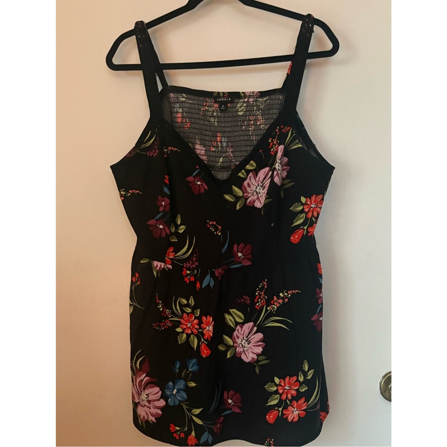 torrid Black Floral Camisole with Pink Red and Green Accents