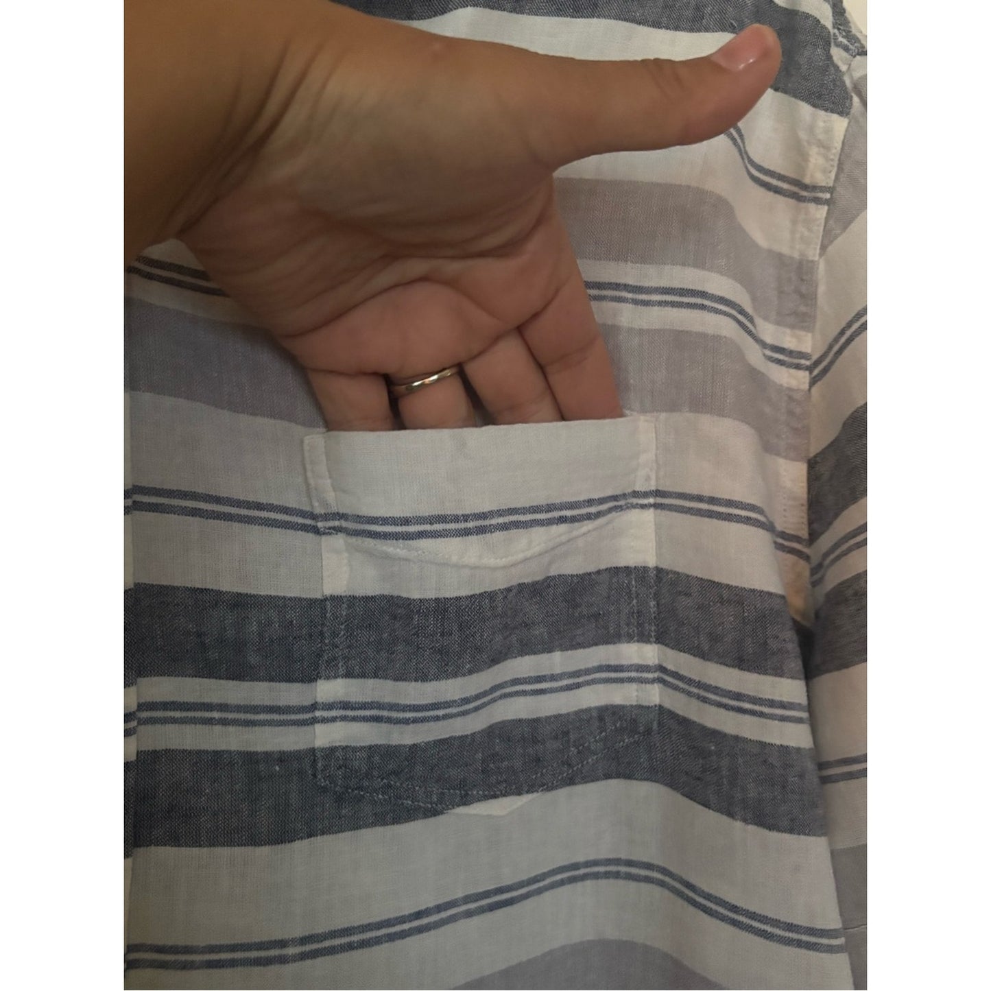 Rails Blue and White Striped Short Sleeve Button-Up Blouse