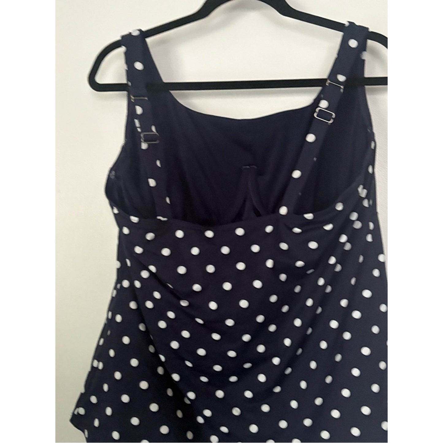 Lands' End Navy and White Polka Dot Adjustable Strap Tank