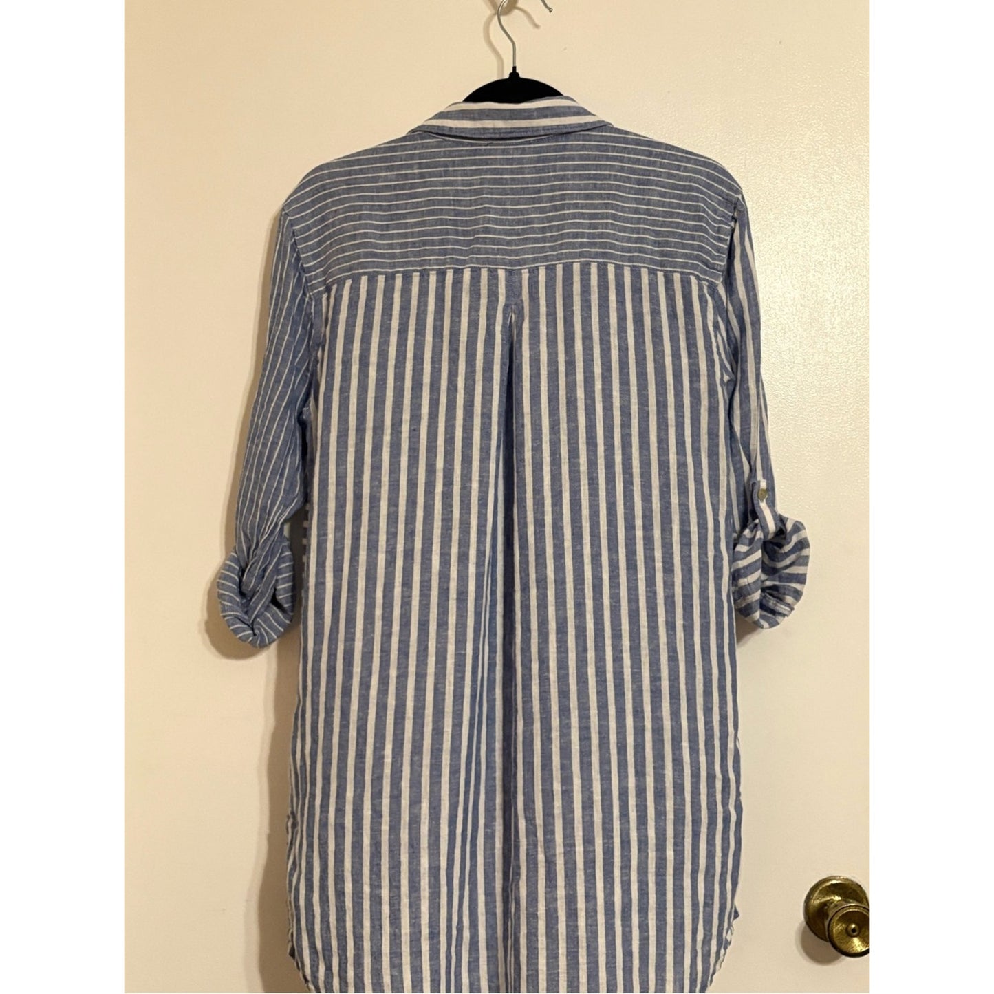 Tahari Blue and White Striped Button-Down Tunic